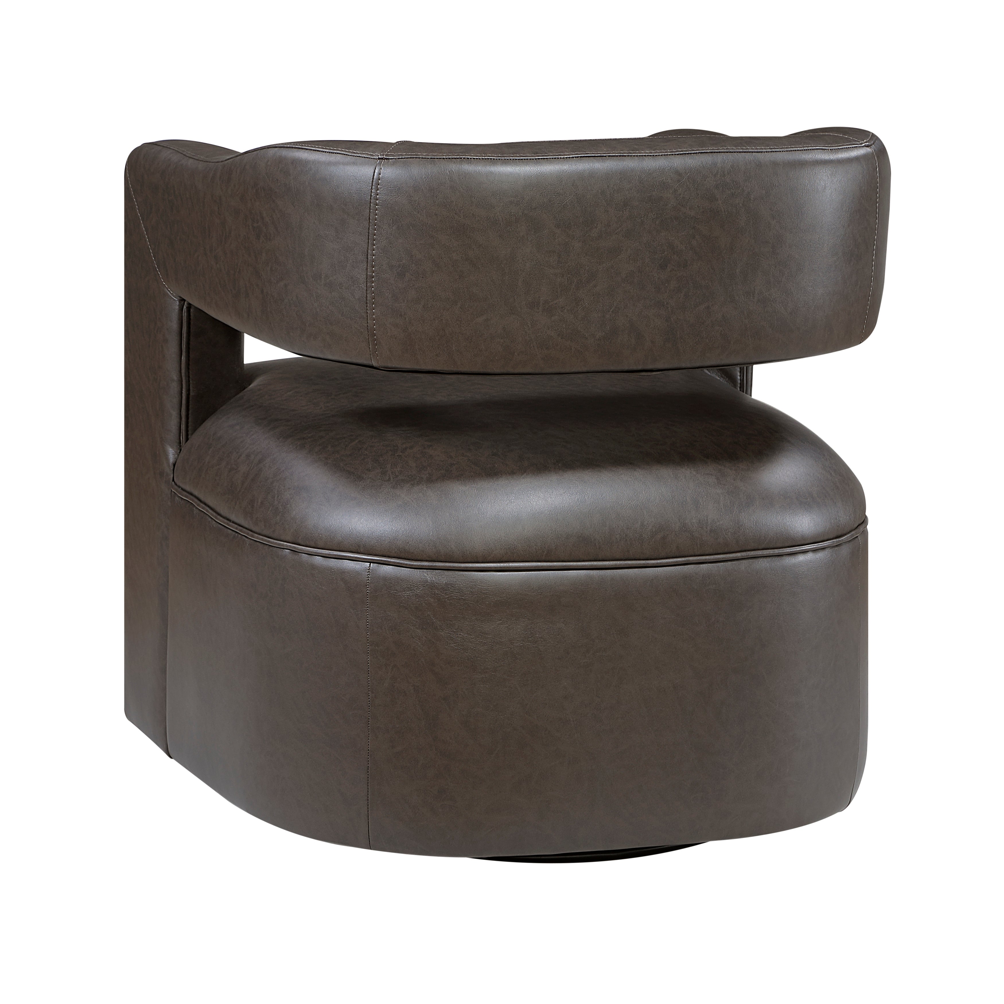 Modern Vegan Leather Open Back Swivel Barrel Accent Chair