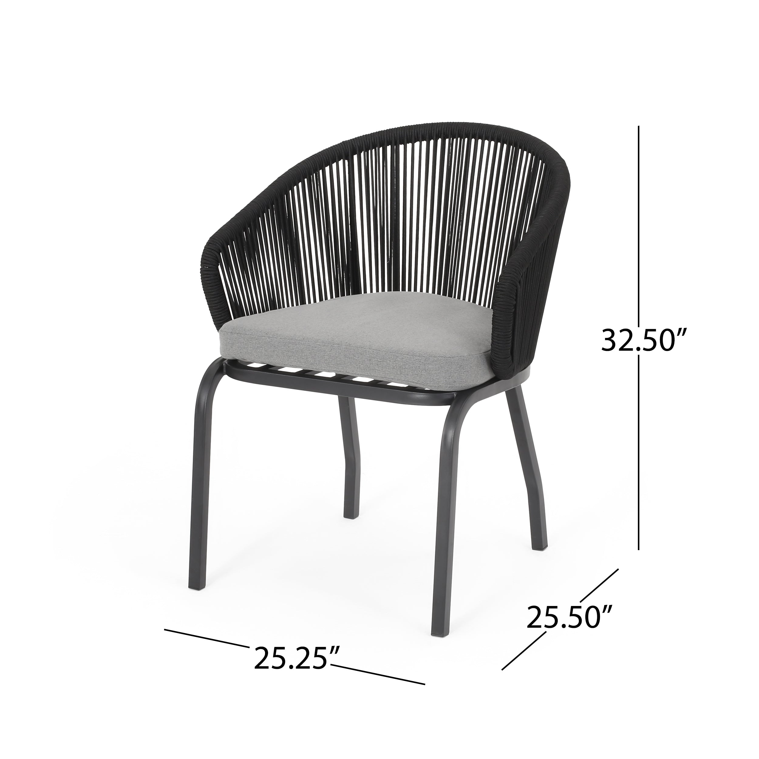 Outdoor Accent Chair with Rope Weave and Metal Frame, Set of 2