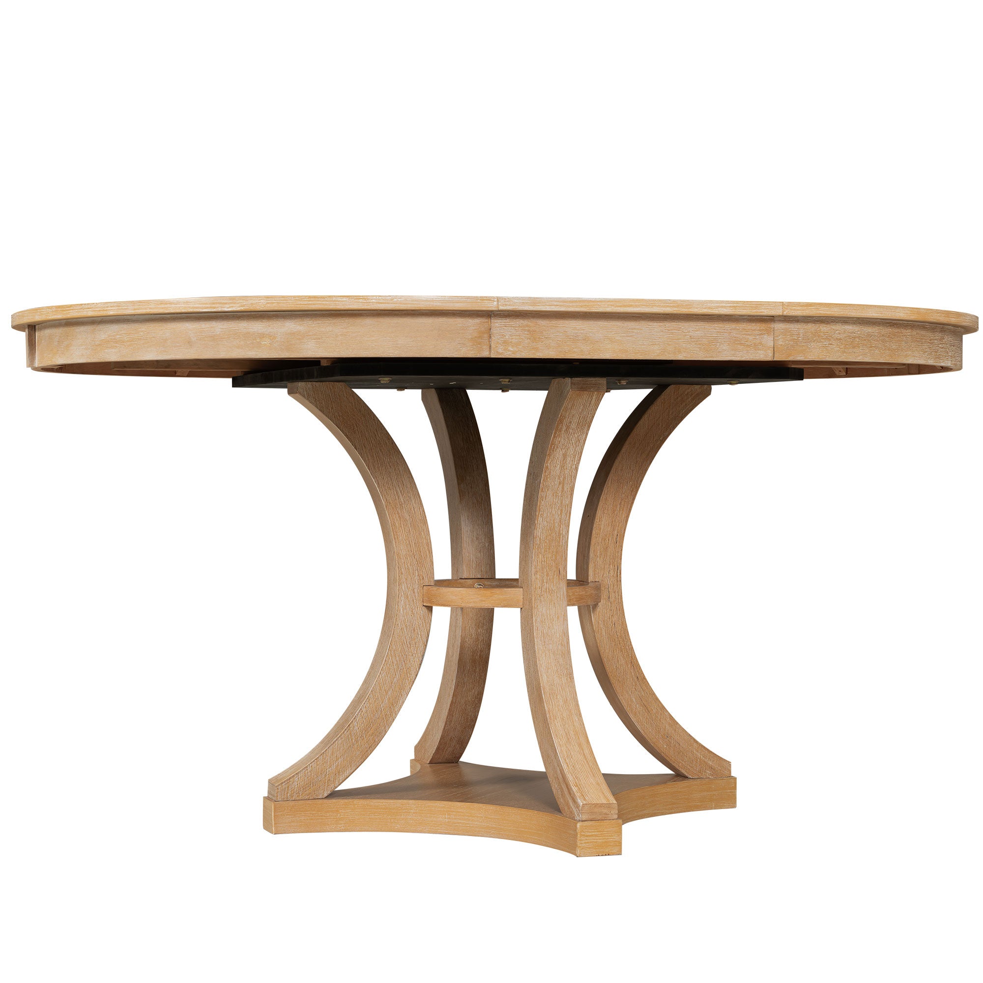 Retro Round Dining Table Set with Extendable Round Table and 4 Upholstered Chairs