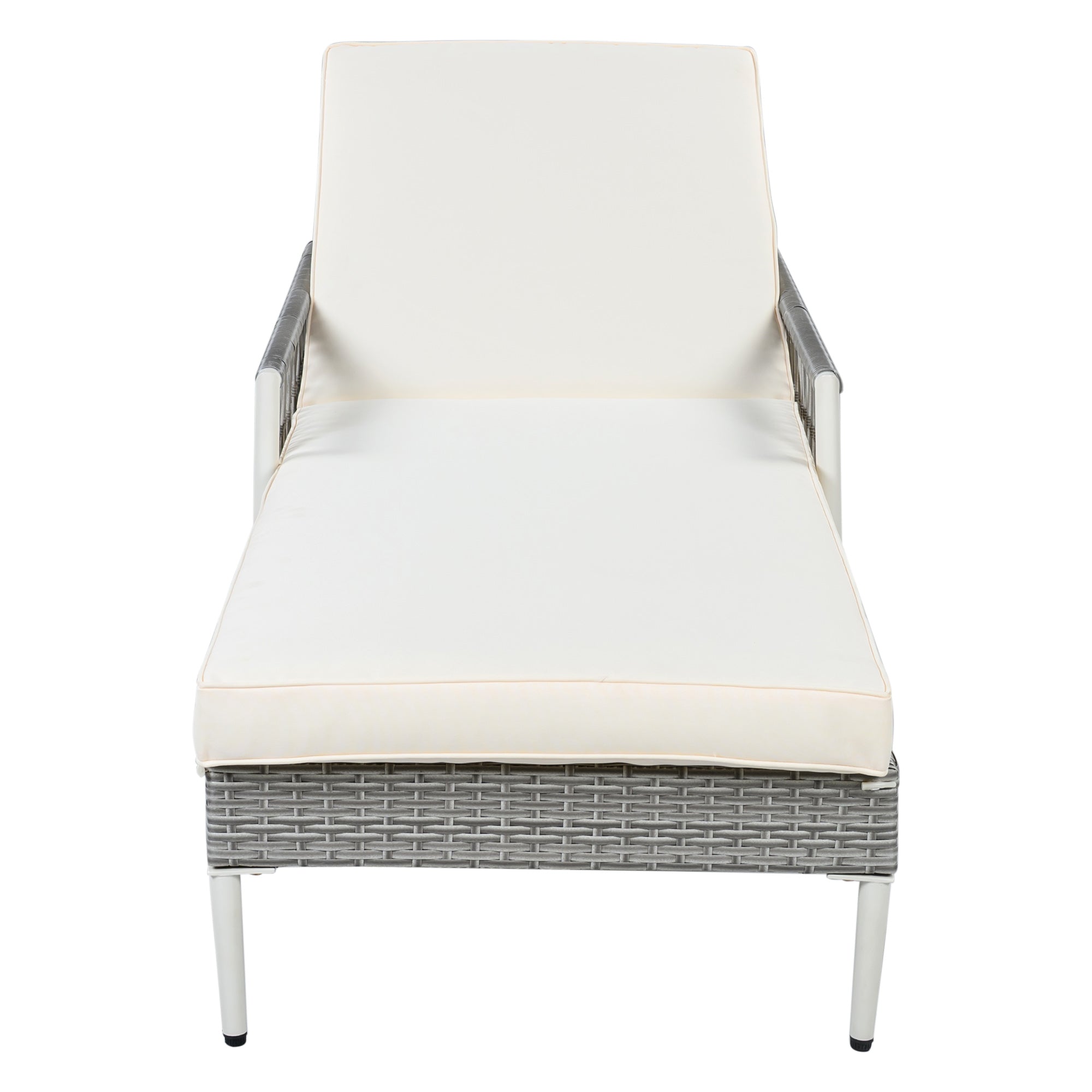 TOPMAX Outdoor All-Weather PE Rattan Chaise Lounge, Minimalist Patio Wicker Lounge Chair with 6 Gear Adjustable Recliner, Arms and Cushion for Poolside, Deck, Grey