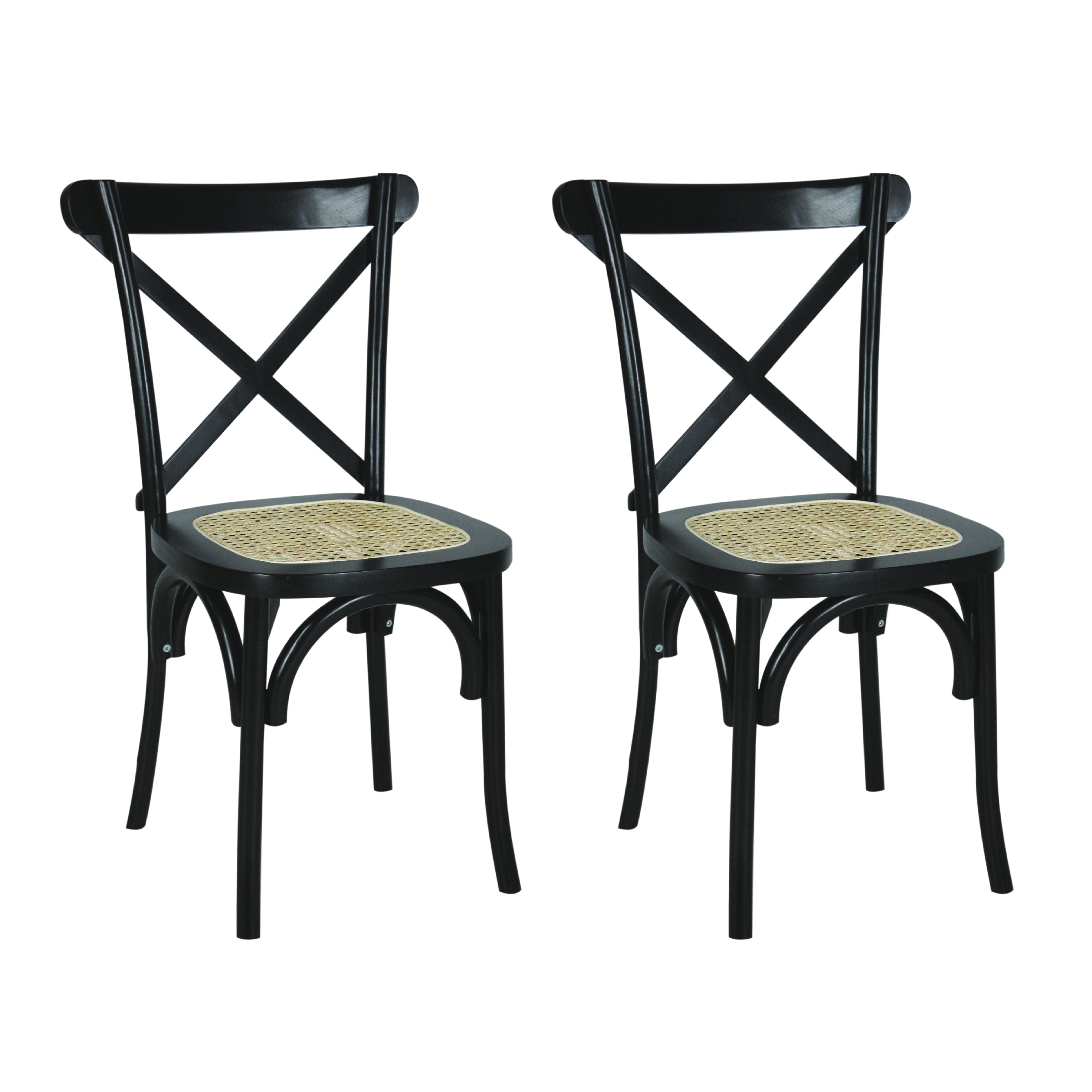 Cassis X-Back Wood Rattan Dining Chair, Set of 2