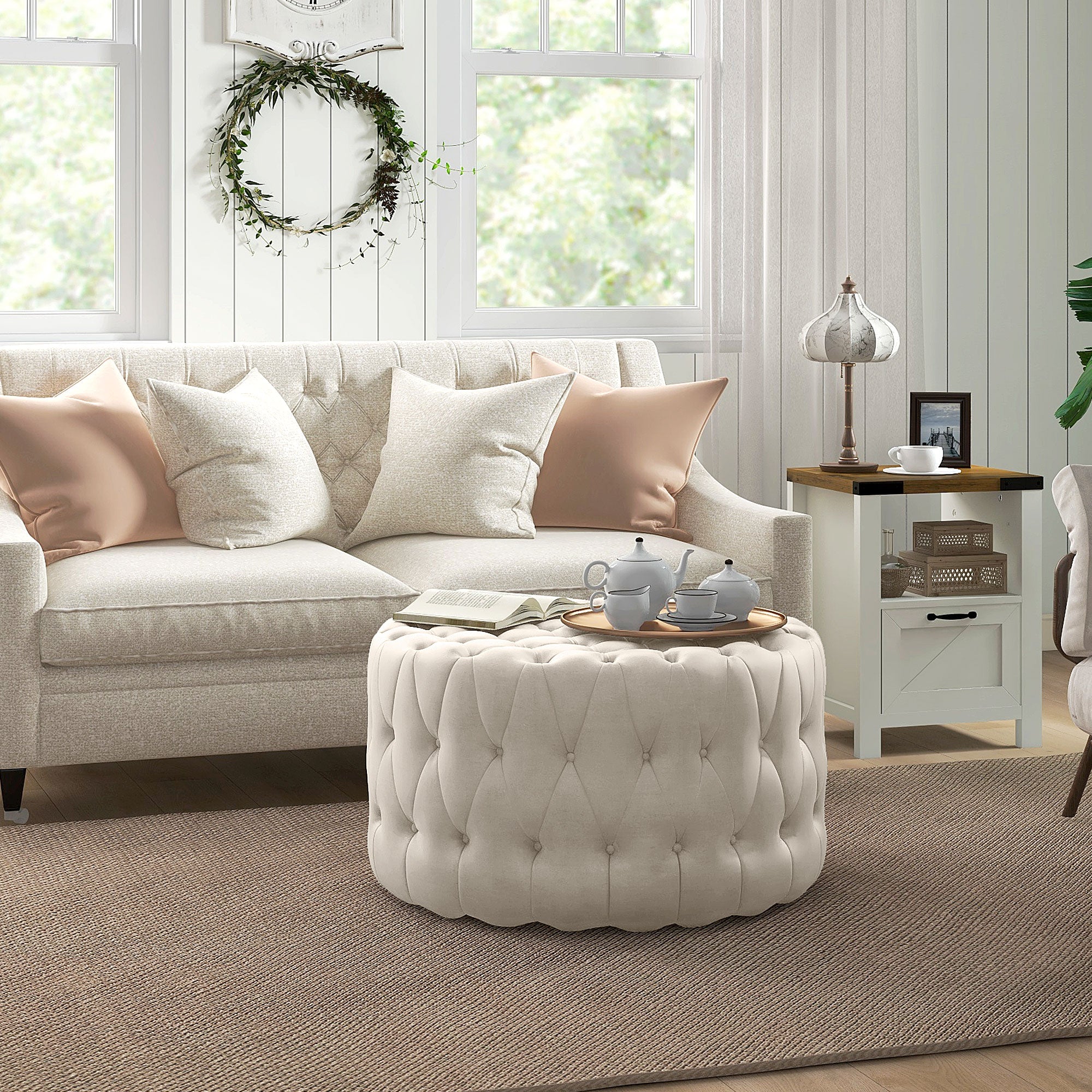 Velvet-feel Round Ottoman
