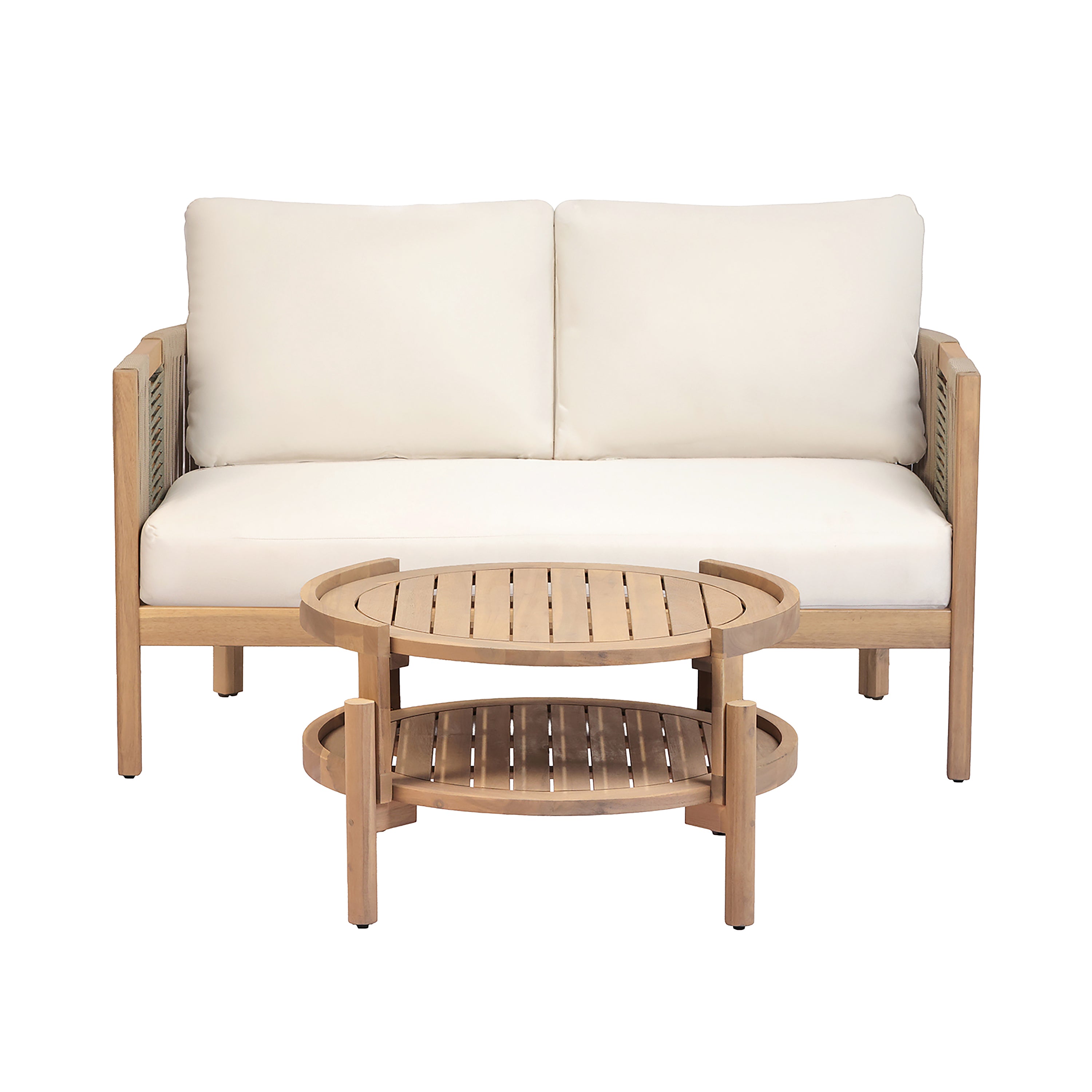 Potter Outdoor  Acacia Wood Loveseat & 2-Tier Coffee Table Set
