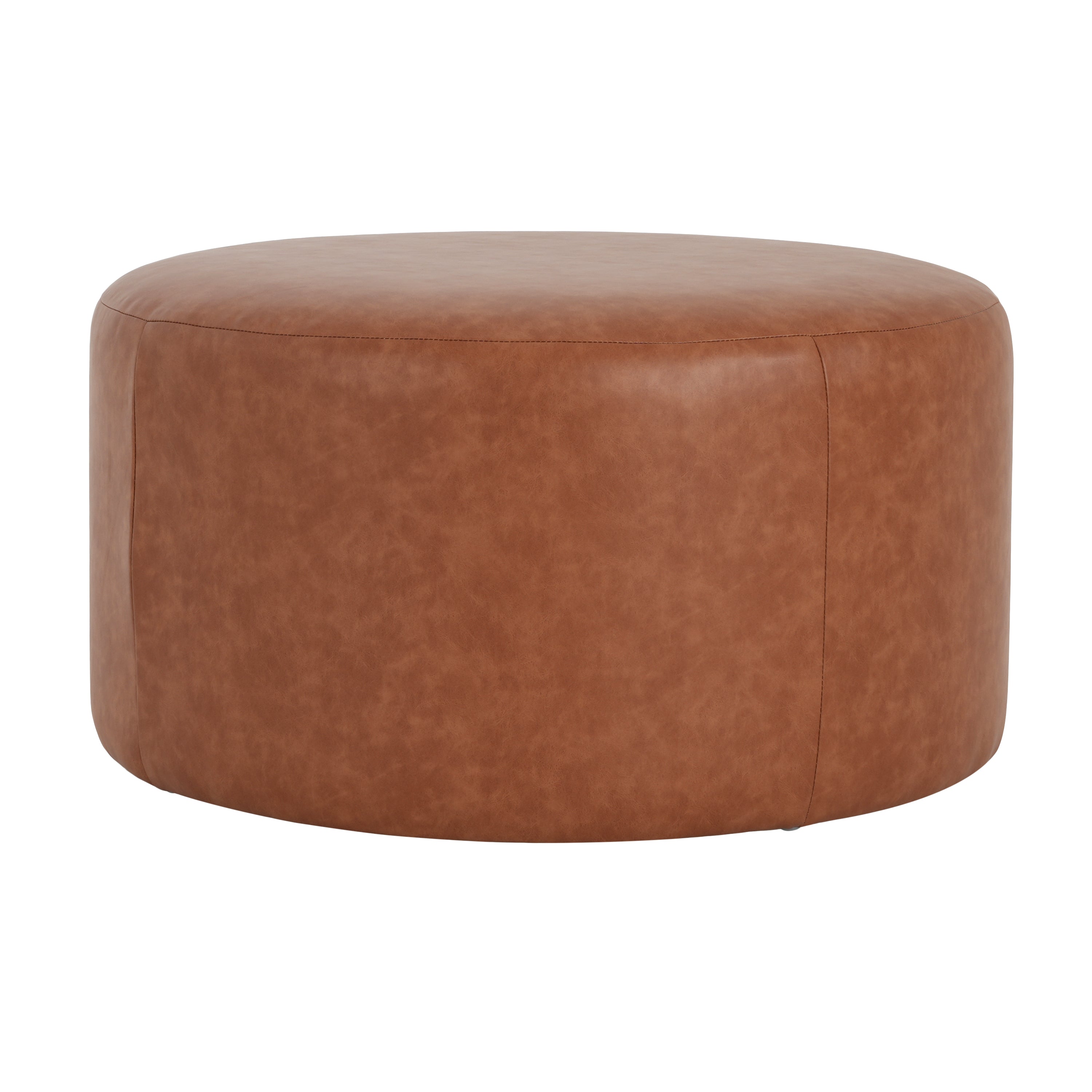 Upholstered Round Vegan Leather Ottoman