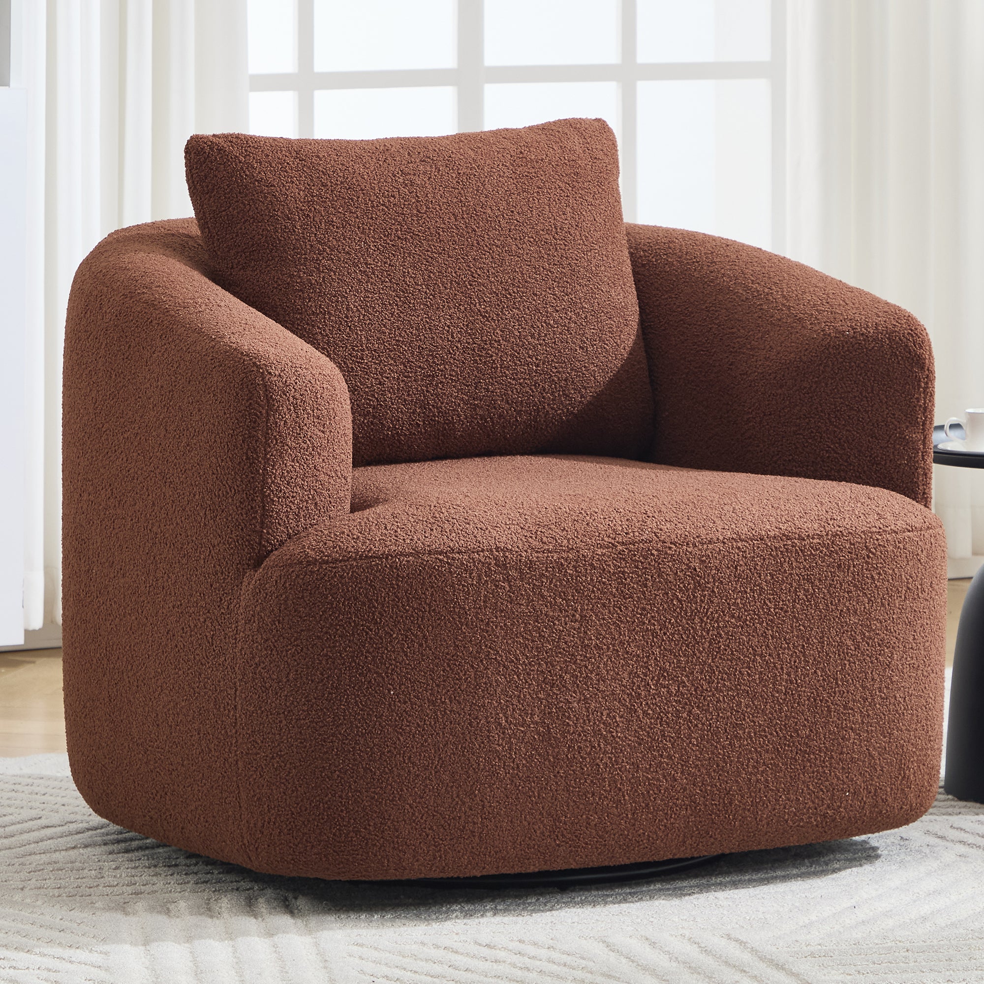 Teddy Fleece 360° Swivel Round Upholstered Comfy Accent Chair With Pillow