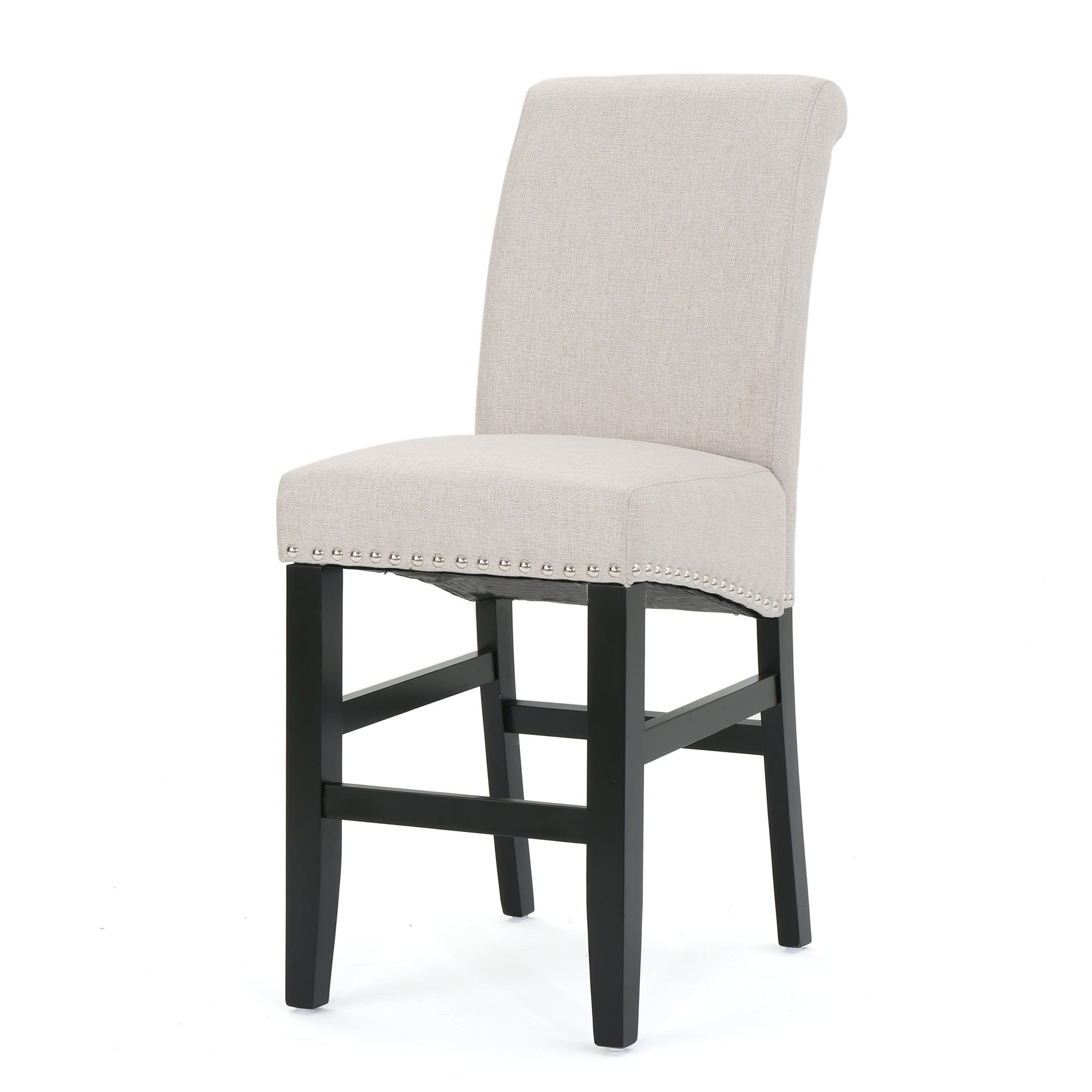 25" Contemporary Upholstered Counter Stools with Nailhead Trim, Set of 2