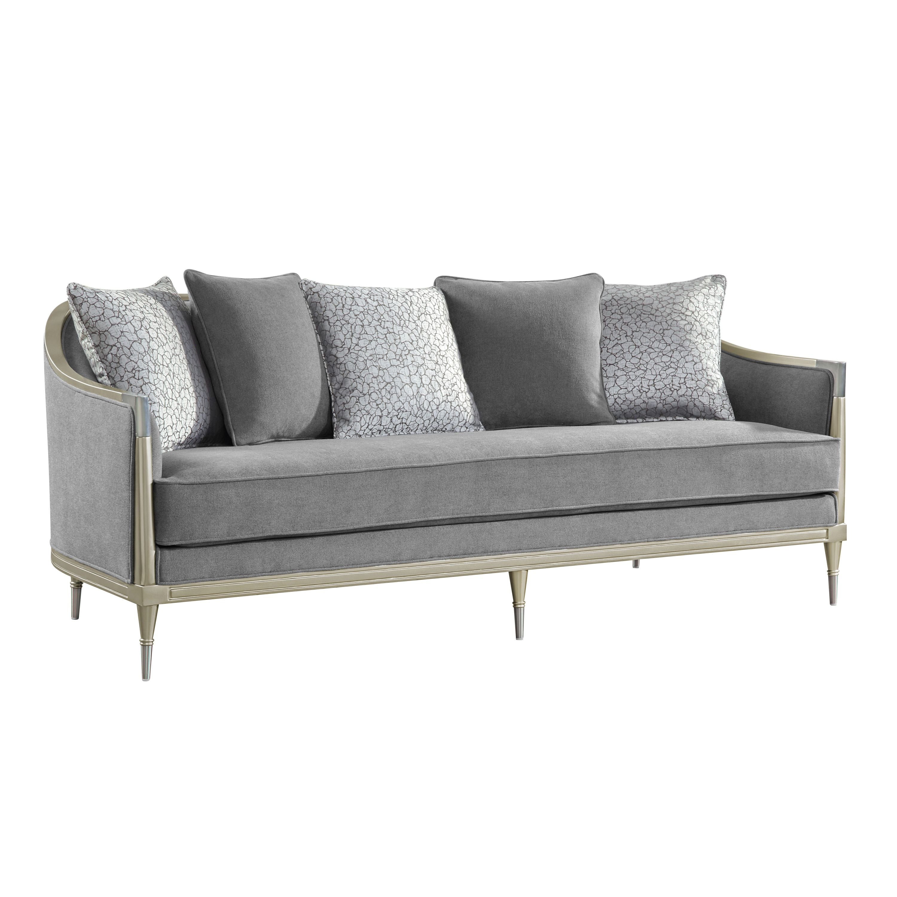Fernando Gray Chenille & Champagne Sofa with 5 Pillows