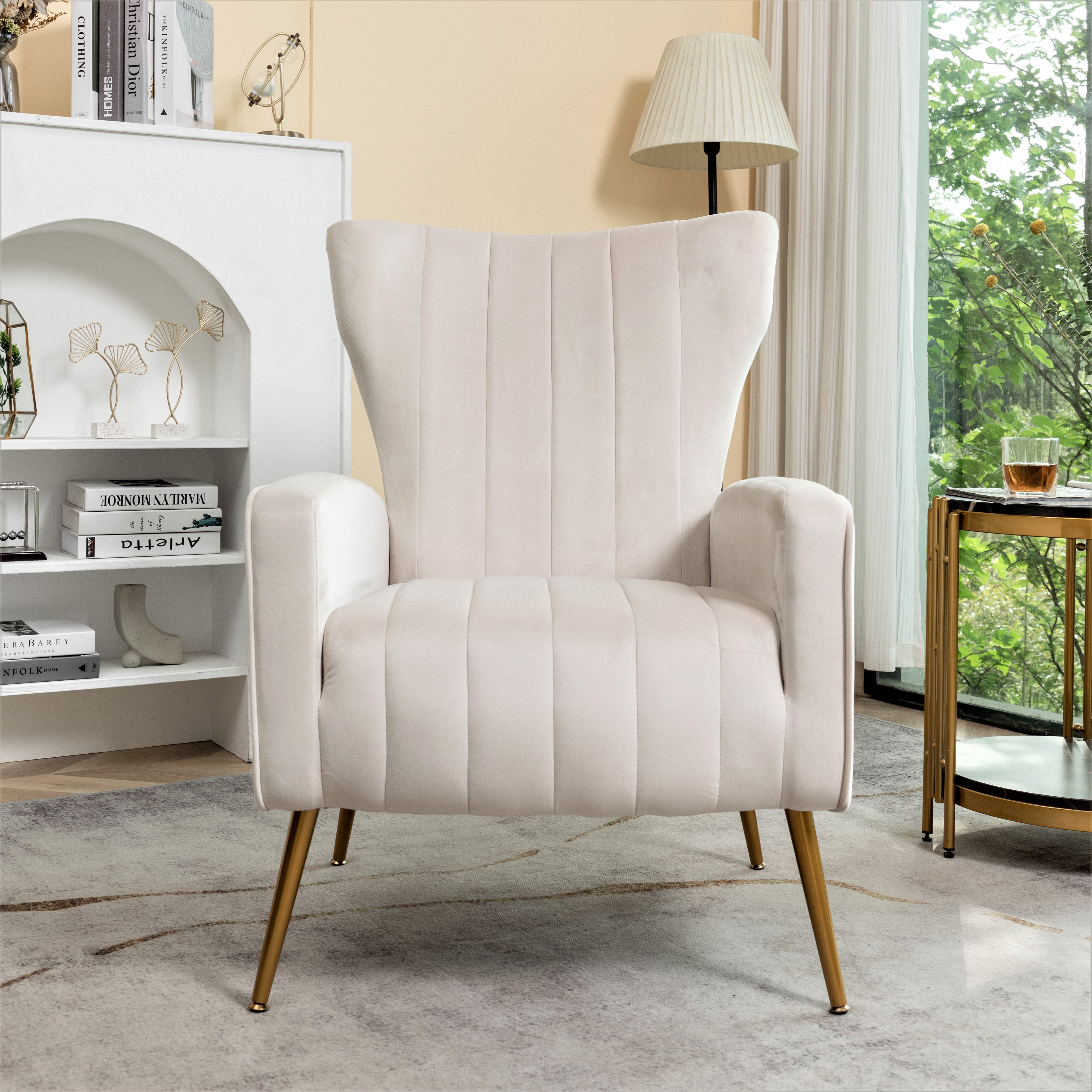 Velvet Accent Chair with Metal Legs, Modern Upholstered Armchair, Wingback Side Chair for Living Room Bedroom Small Spaces