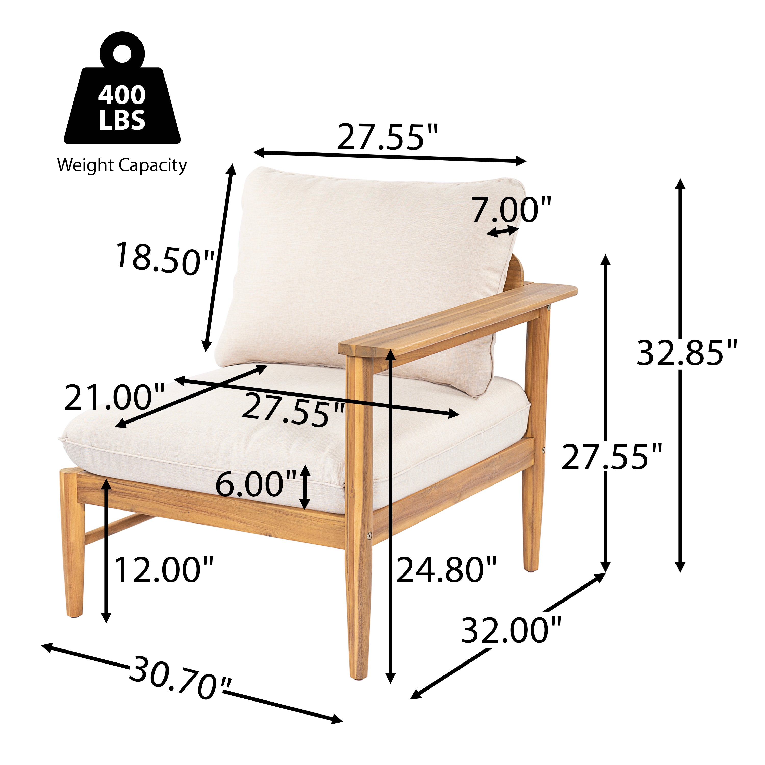 Terassi Outdoor Acacia Wood 4 Seater Sofa, Light Teak Finish with Beige Cushion