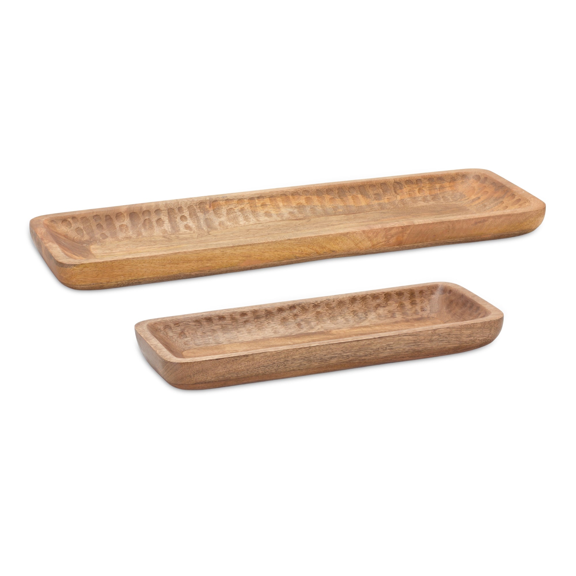 Natural-Mango-Wood-Dough-Bowl-Tray,-Set-of-2-Decorative-Trays