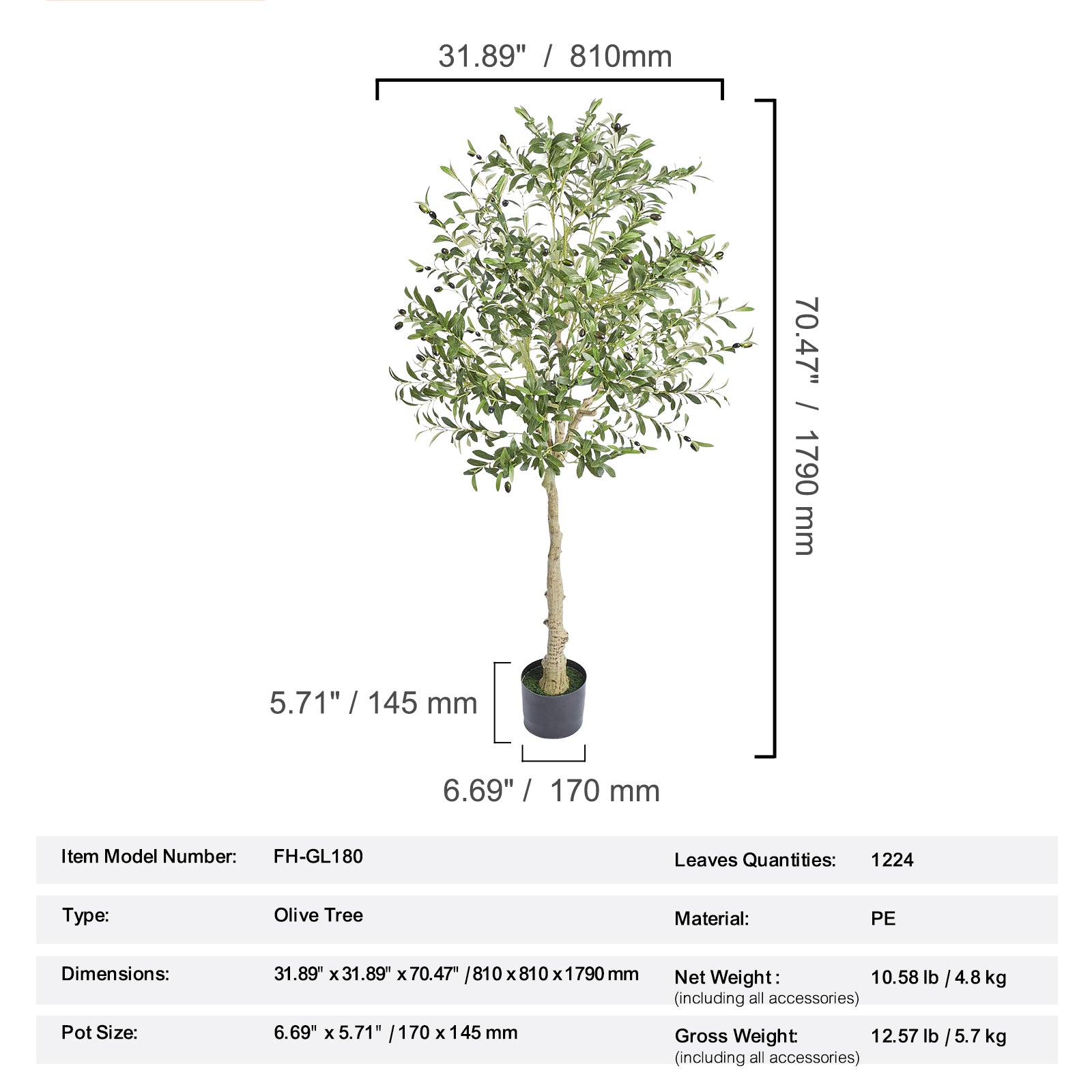 6 ft Artificial Olive Tree with Thick Trunk