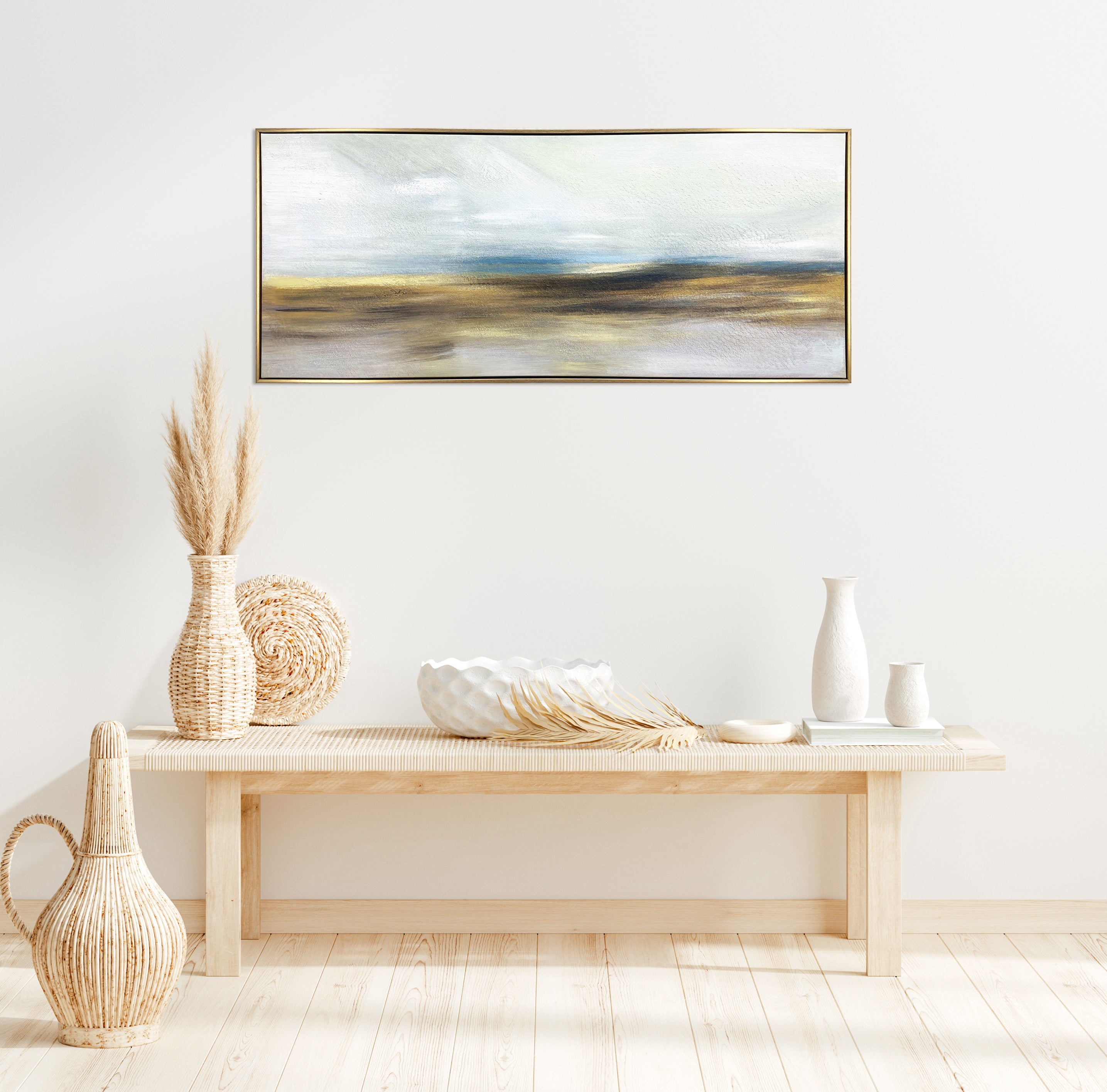 The Horizon Hand Painted Floating Framed Canvas Wall Art Print, 19"x45"