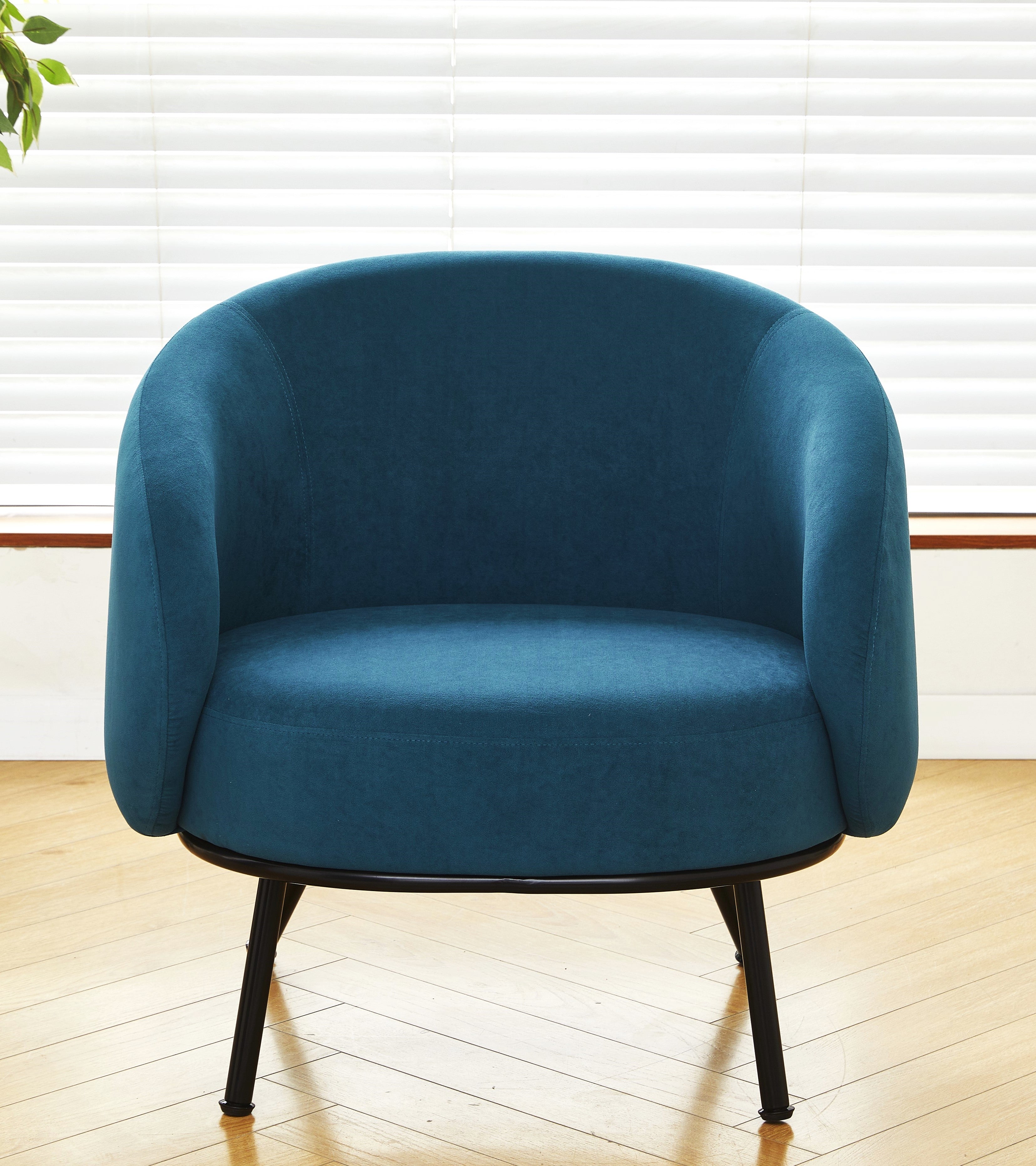 Mid-Century Modern Velvet Barrel Armchair with Metal Legs