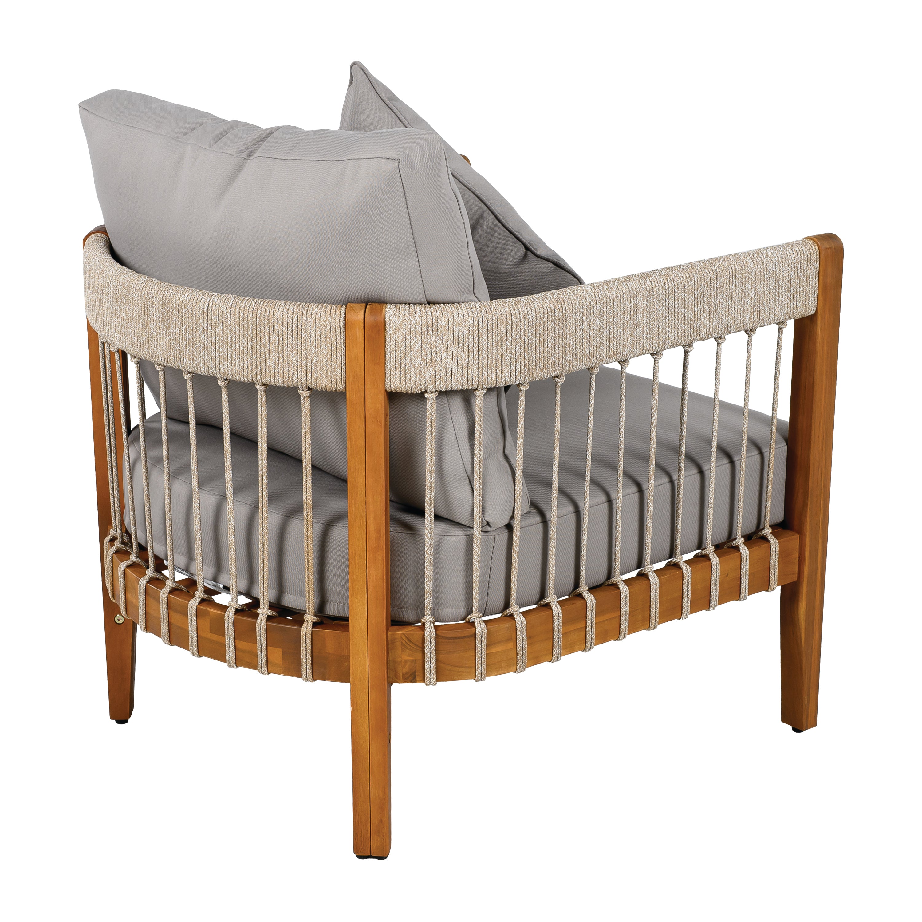 Azari Outdoor Acacia Wood Club Chair with Handwoven Rope Accents & Curved Backrest