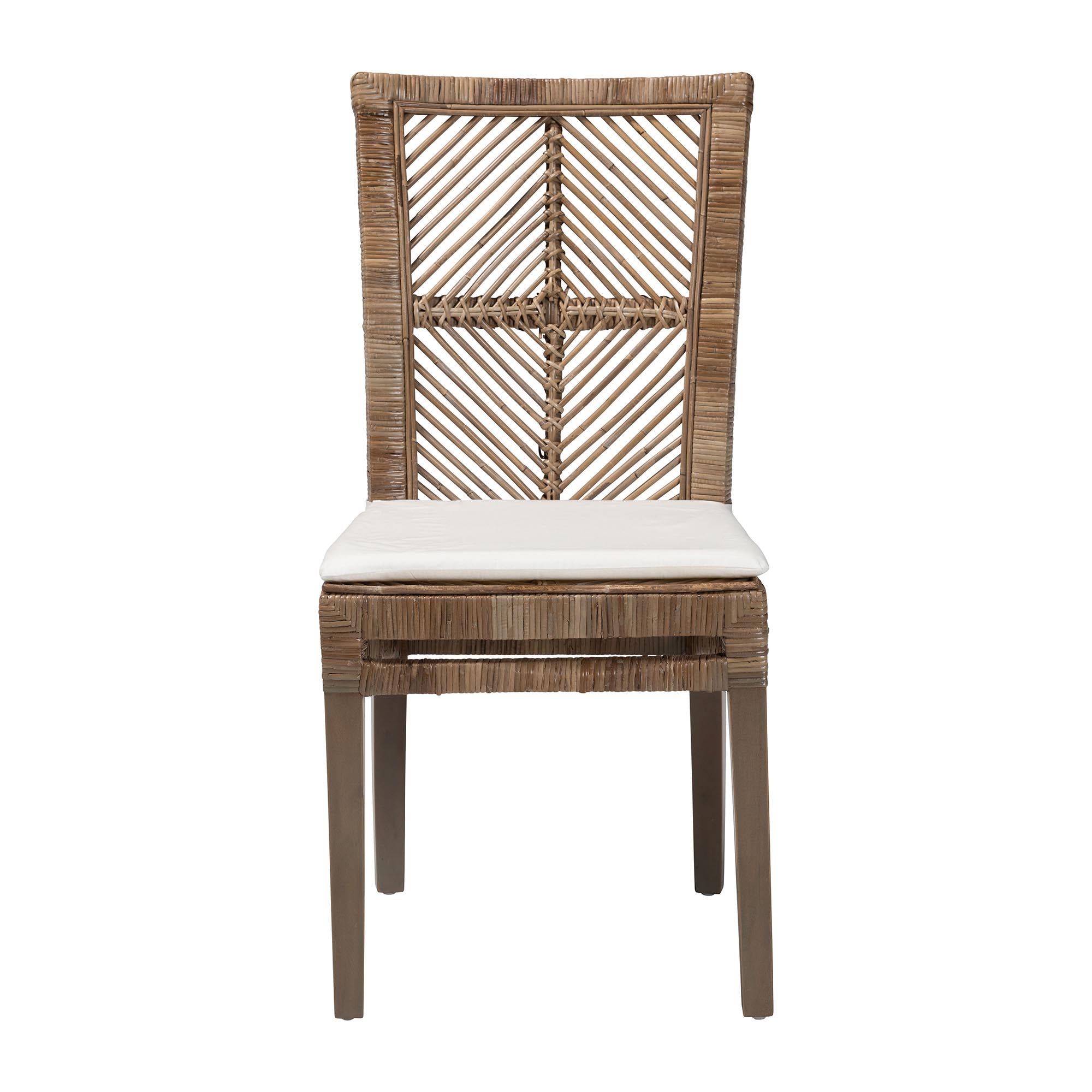Ritu Rattan and Mahognay Wood Dining Side Chair with Cushion