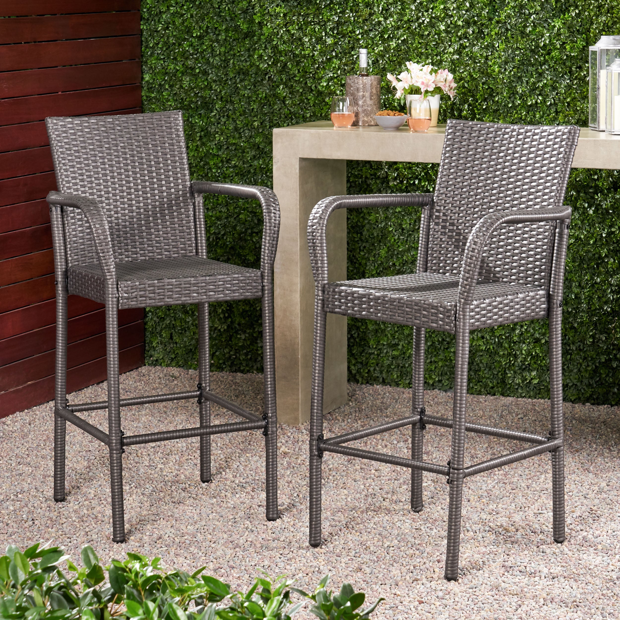 Littleton Outdoor Wicker Barstools, Set of 2