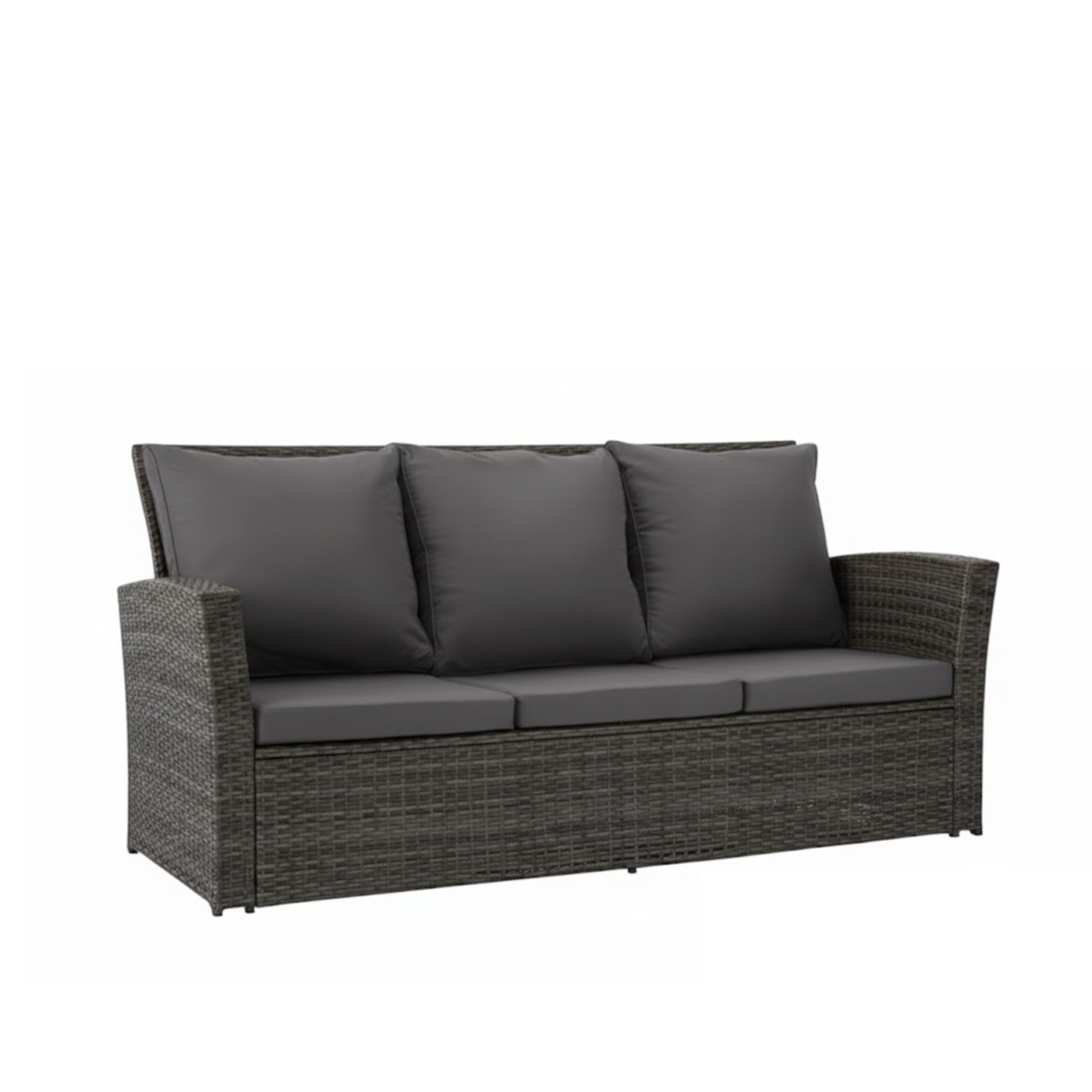 All-Weather Wicker 3-Seat Patio Sofa with Thick Gray Cushions & Black Iron Frame, 67.7'