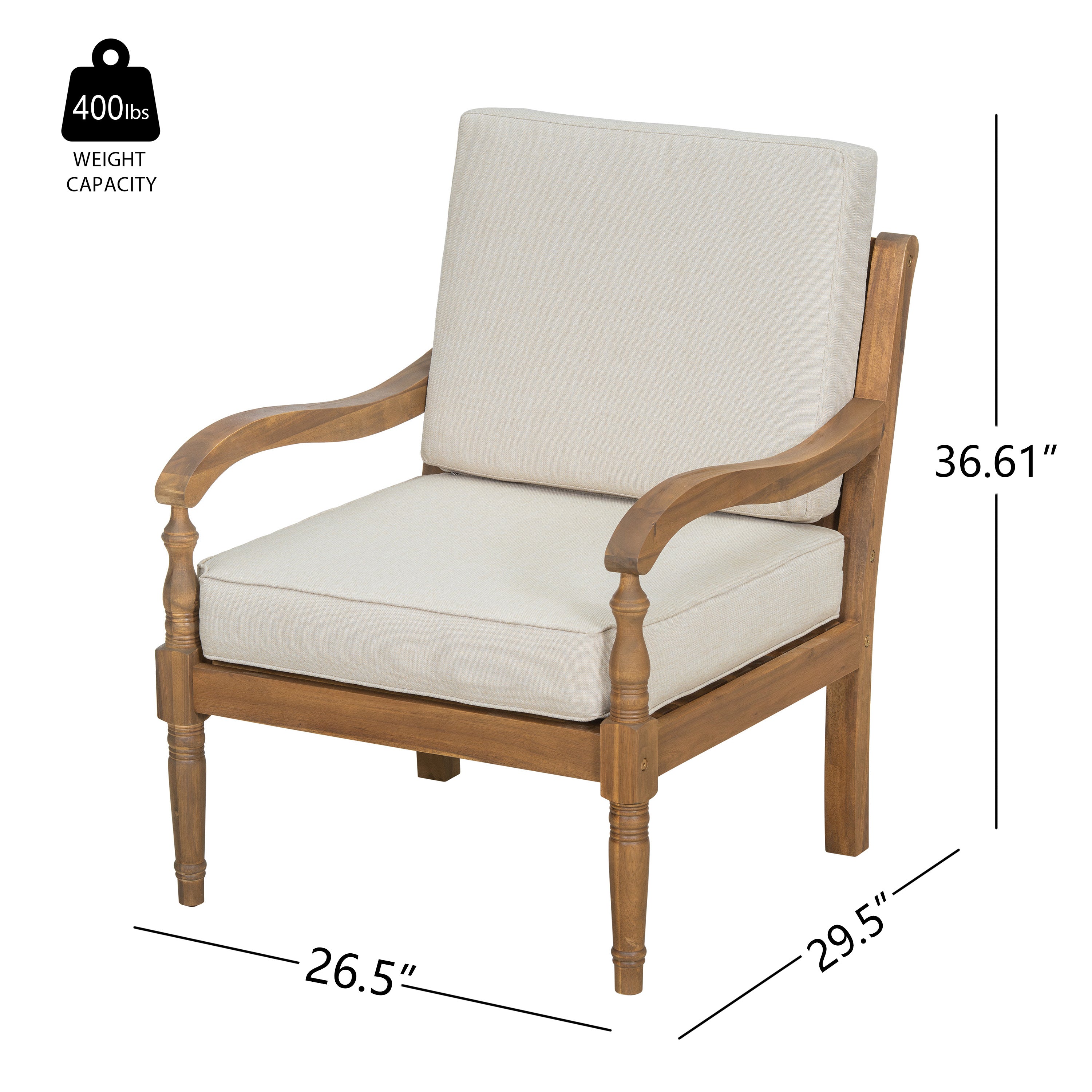 Islewood Acacia Wood Outdoor Patio Club Chair with Cushions