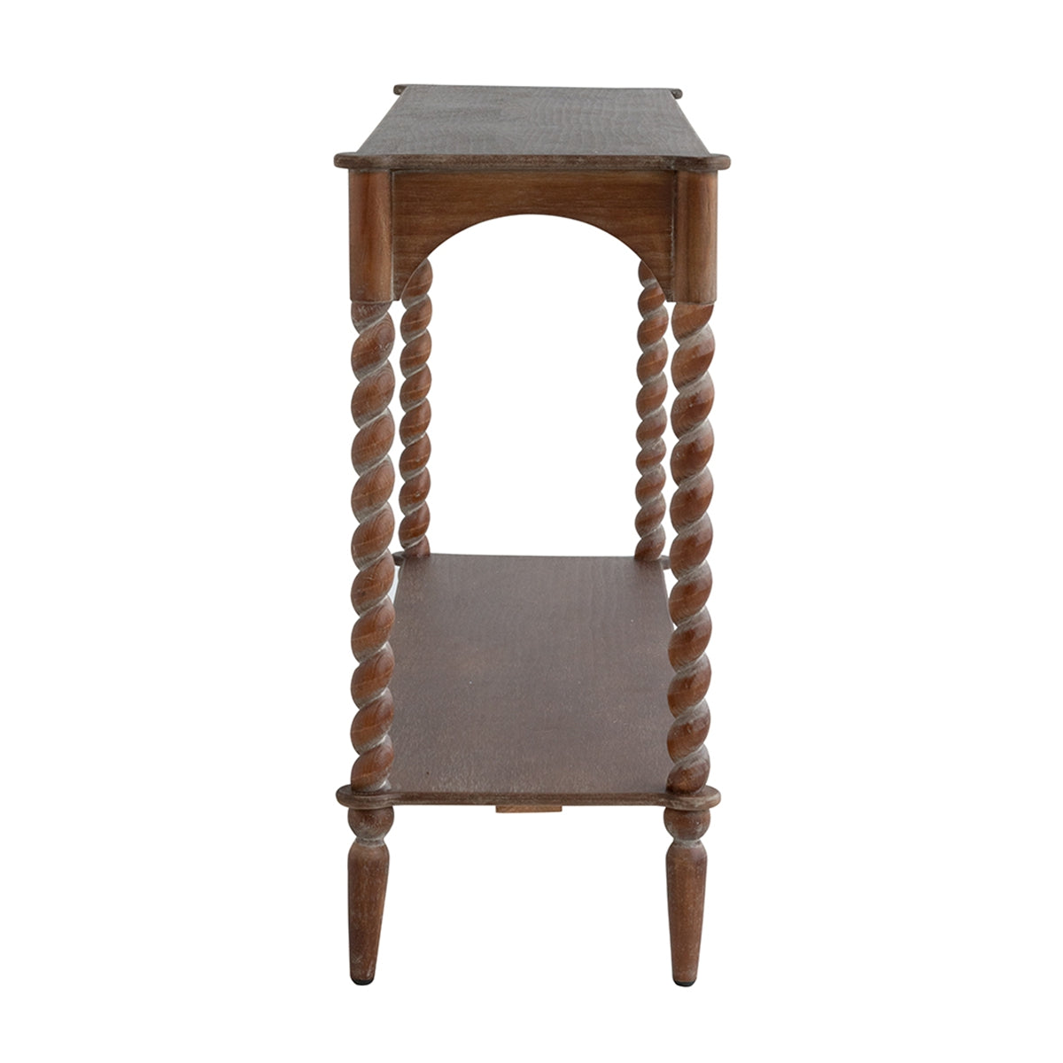 Rustic Brown Wood Console Table with Turned Spiral Legs