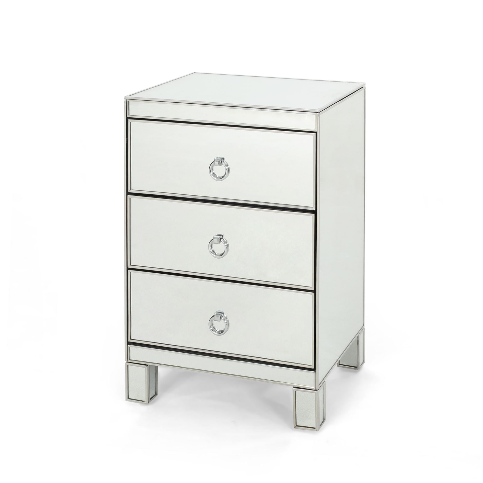 Side Table with 3 Drawers and Mirrored Design