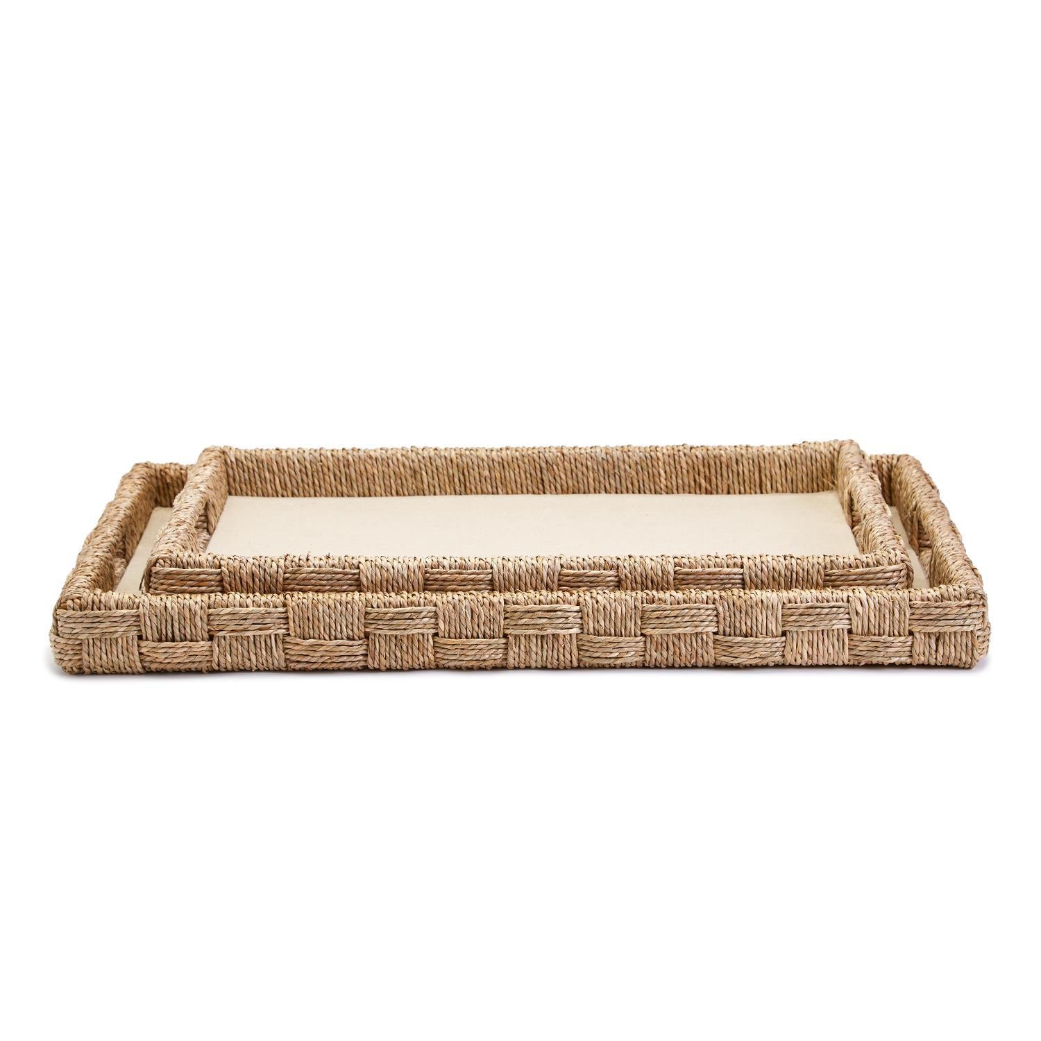 Hand-Crafted Sea Grass and Rattan Oversized Decorative Square Tray, Set of 2