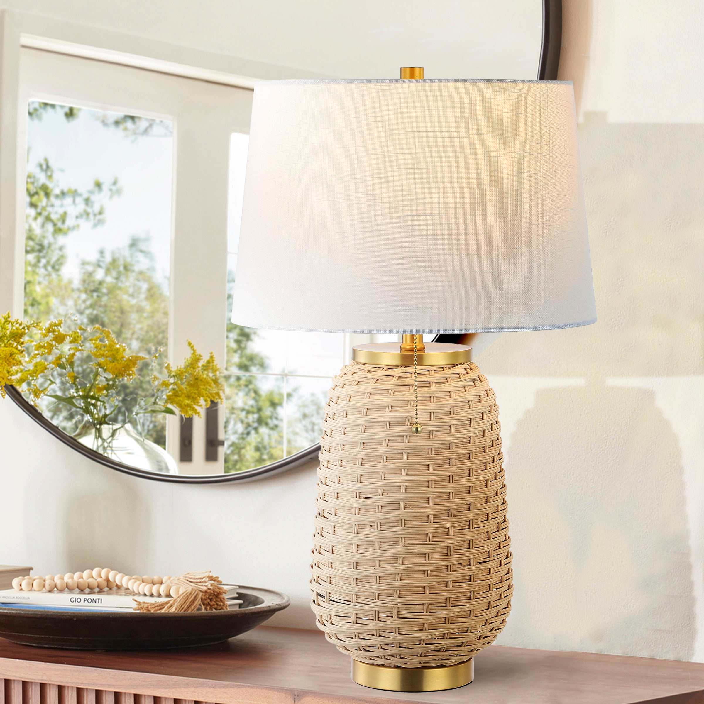Chakrii Rustic Bohemian Iron/Rattan LED Table Lamp with Pull-Chain