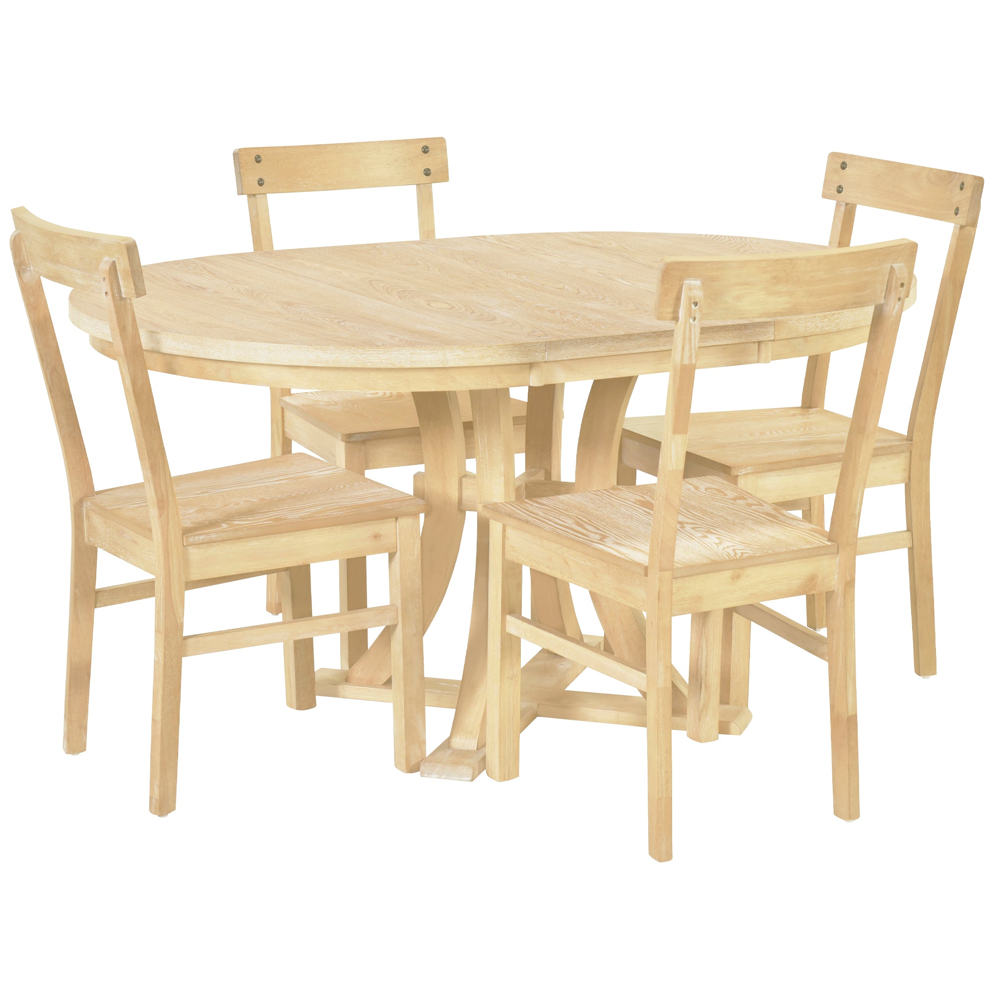 5-Piece Dining Set with Extendable Round Table and 4 Open Back Chairs