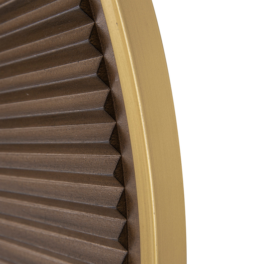Round Wall Mirror with Pleated Design and Iron Frame