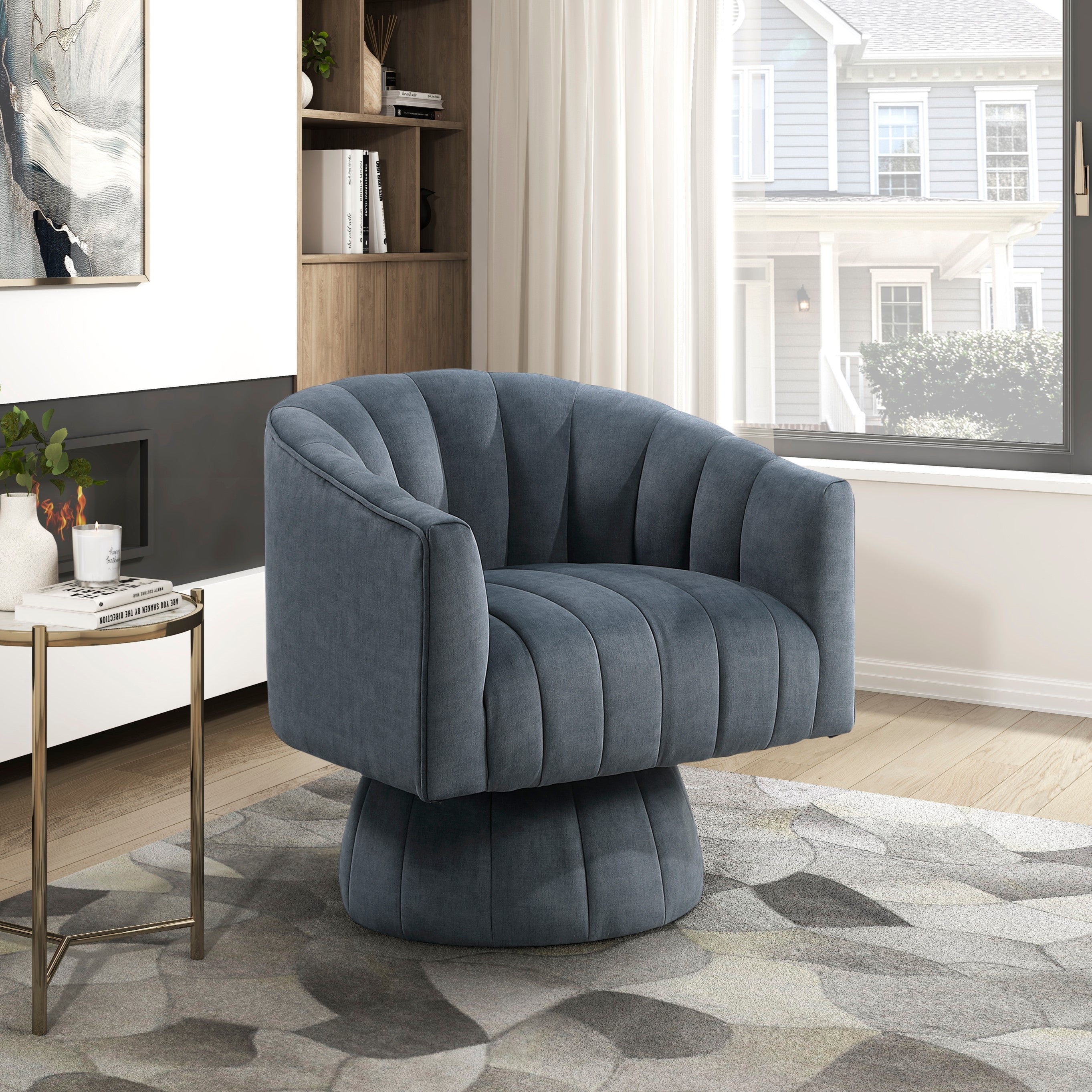 Modern Velvet Accent Swivel Chair, Barrel Back
