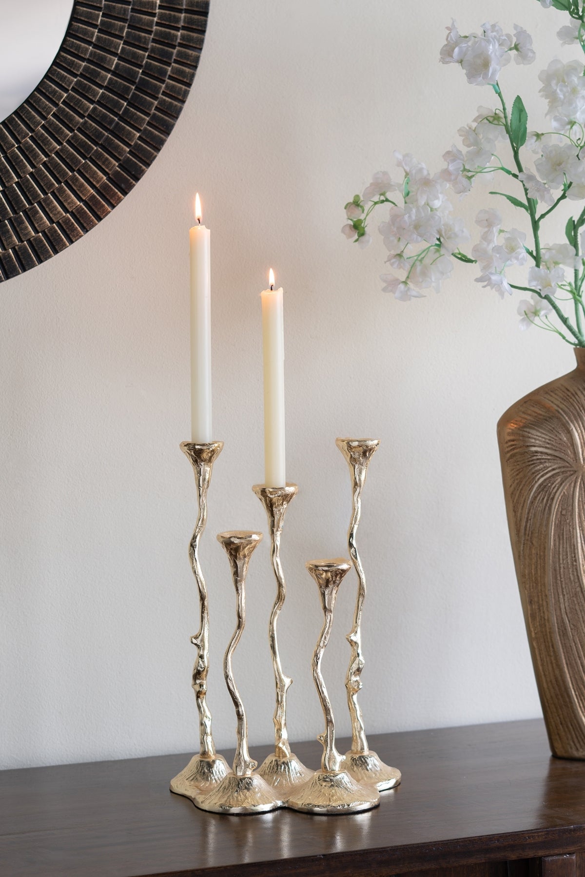 Gold Botanical Cast Aluminum Taper Candle Holder