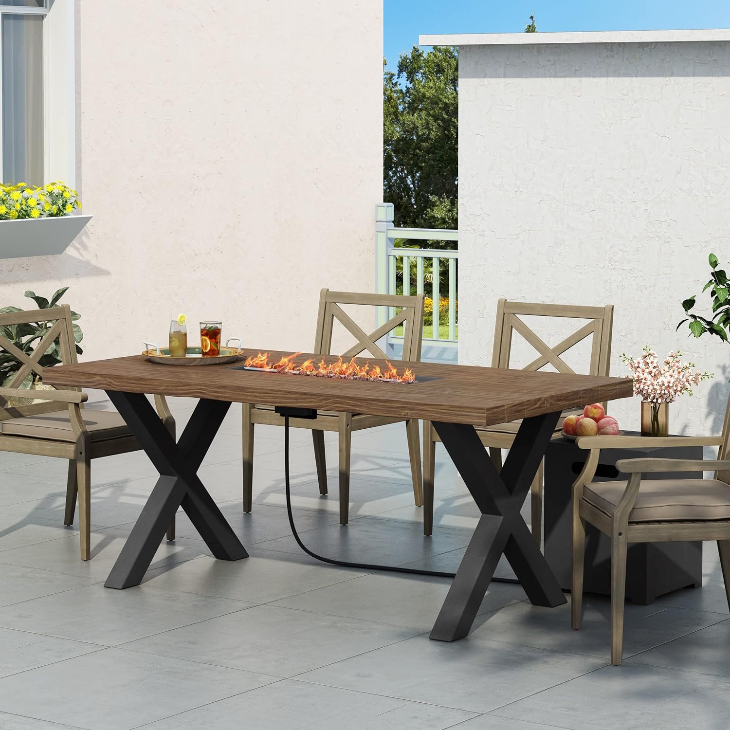 40,000 BTU Outdoor Concrete Fire Pit Table with X-Shaped Iron Legs
