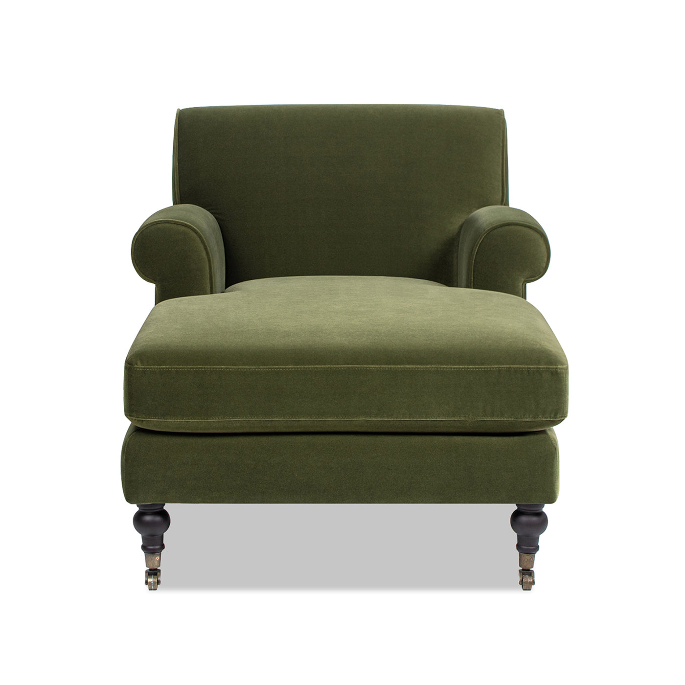 Velvet Chaise Lounge with Metal Caster and Rolled Arms
