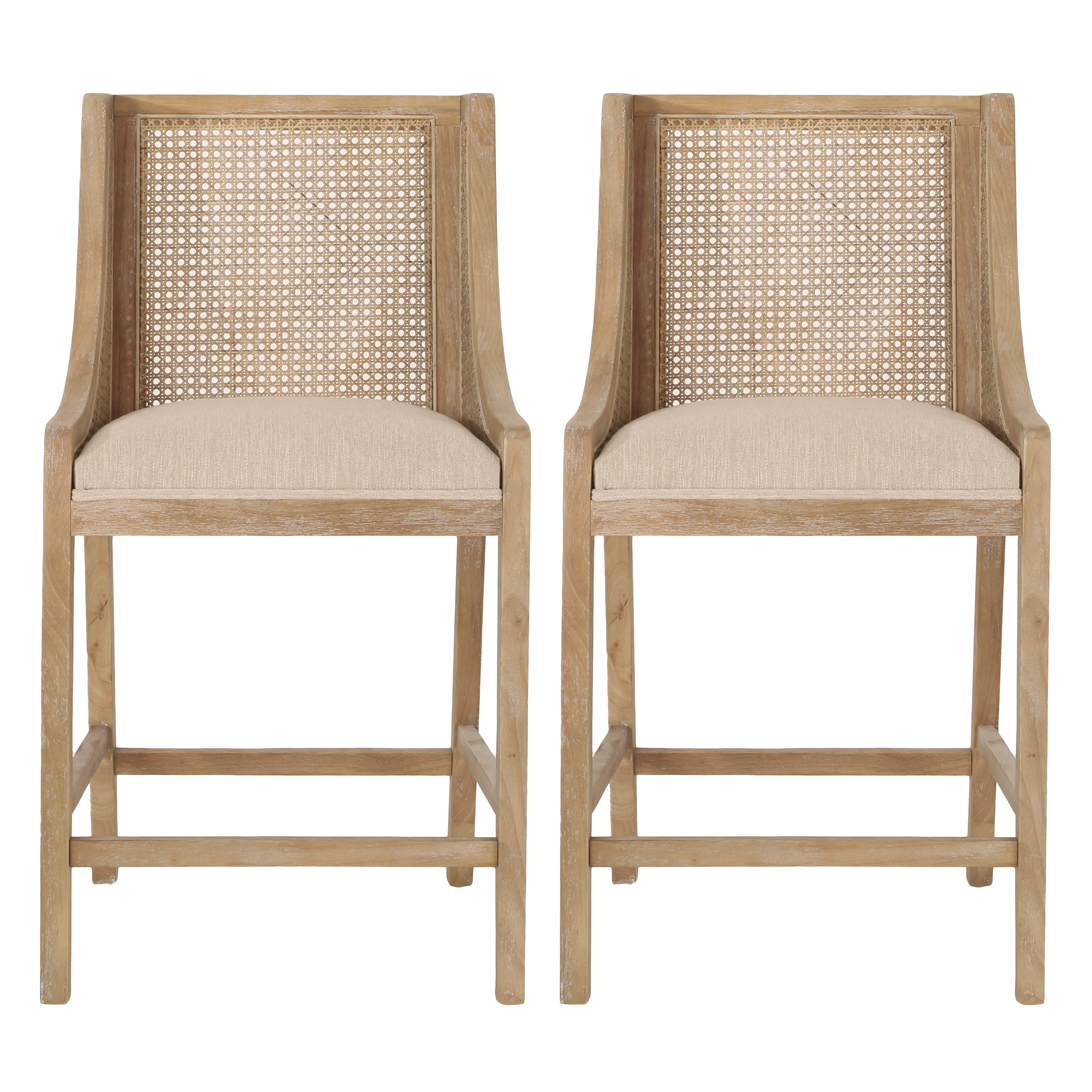 Deville French Country Upholstered Wood and Cane 25.5 inch Counter Stools, Set of 2