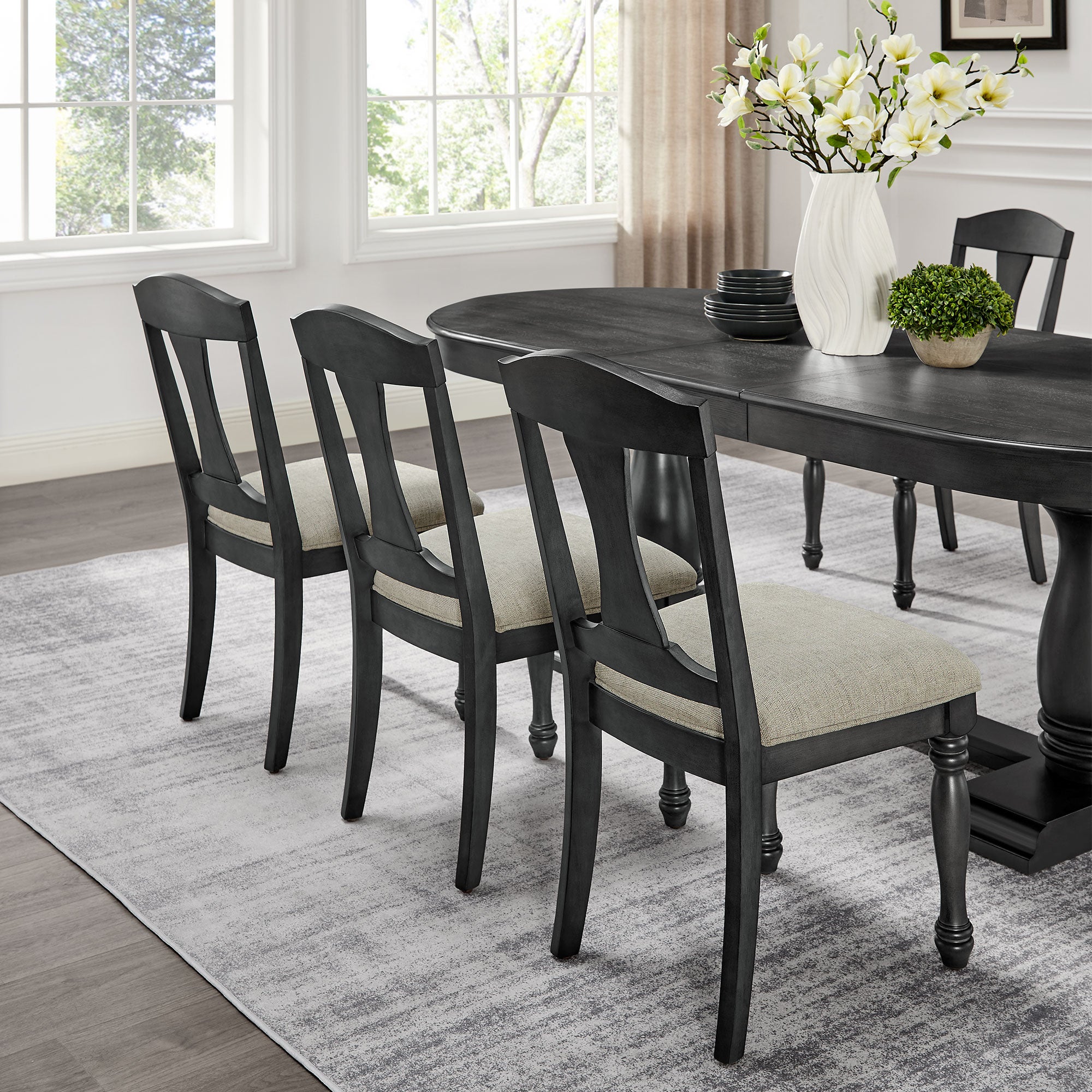Wooden Frame Upholstered Dining Chairs, Set of 2