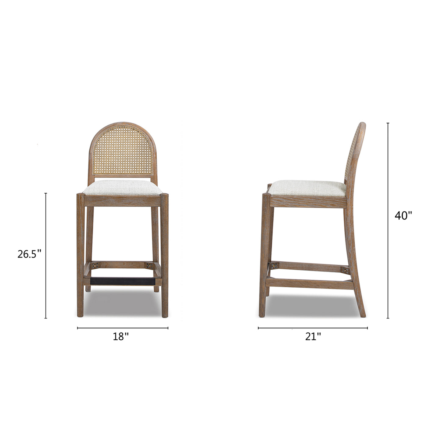Panama 26.5" Curved Back Cane Rattan Counter Stool, Set of 2