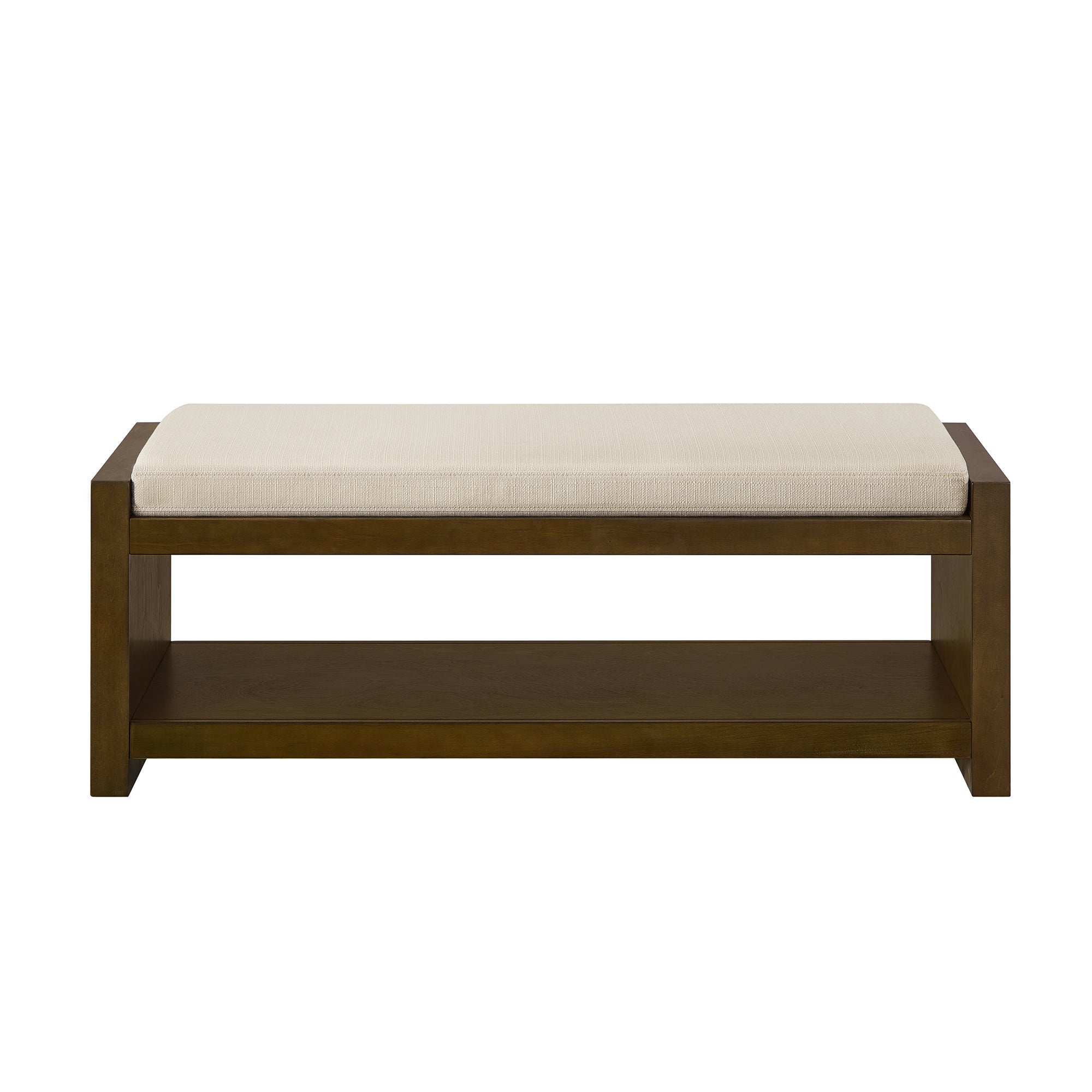 Accent Bench with Lower Shelf Shoe Rack and Padded Seating