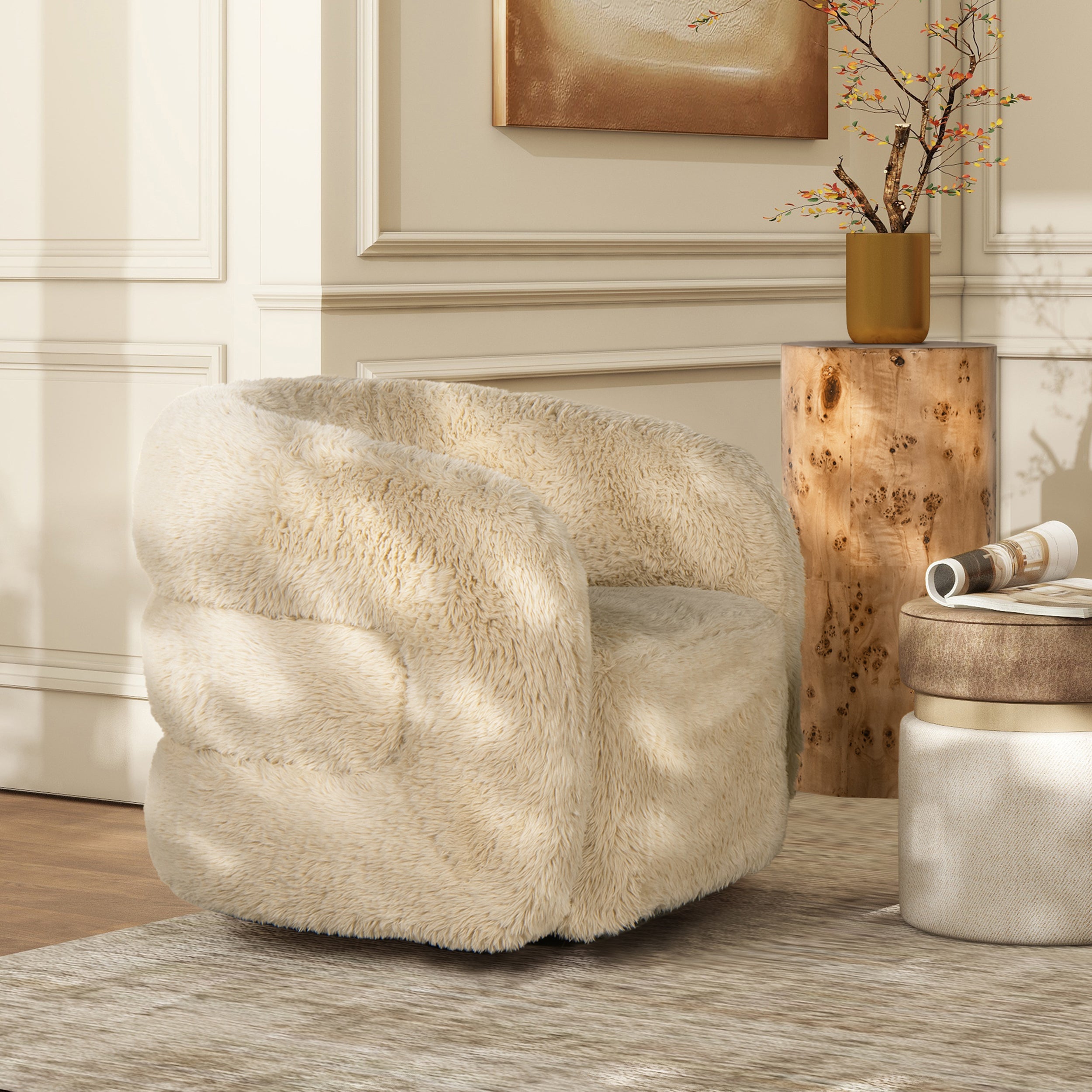 Upholstered Barrel Chair with Swivel Function