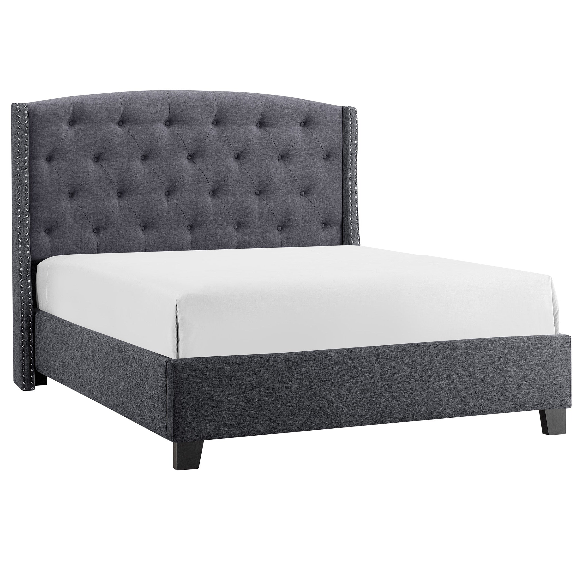 Upholstered Button Tufted Nailhead Panel Bed