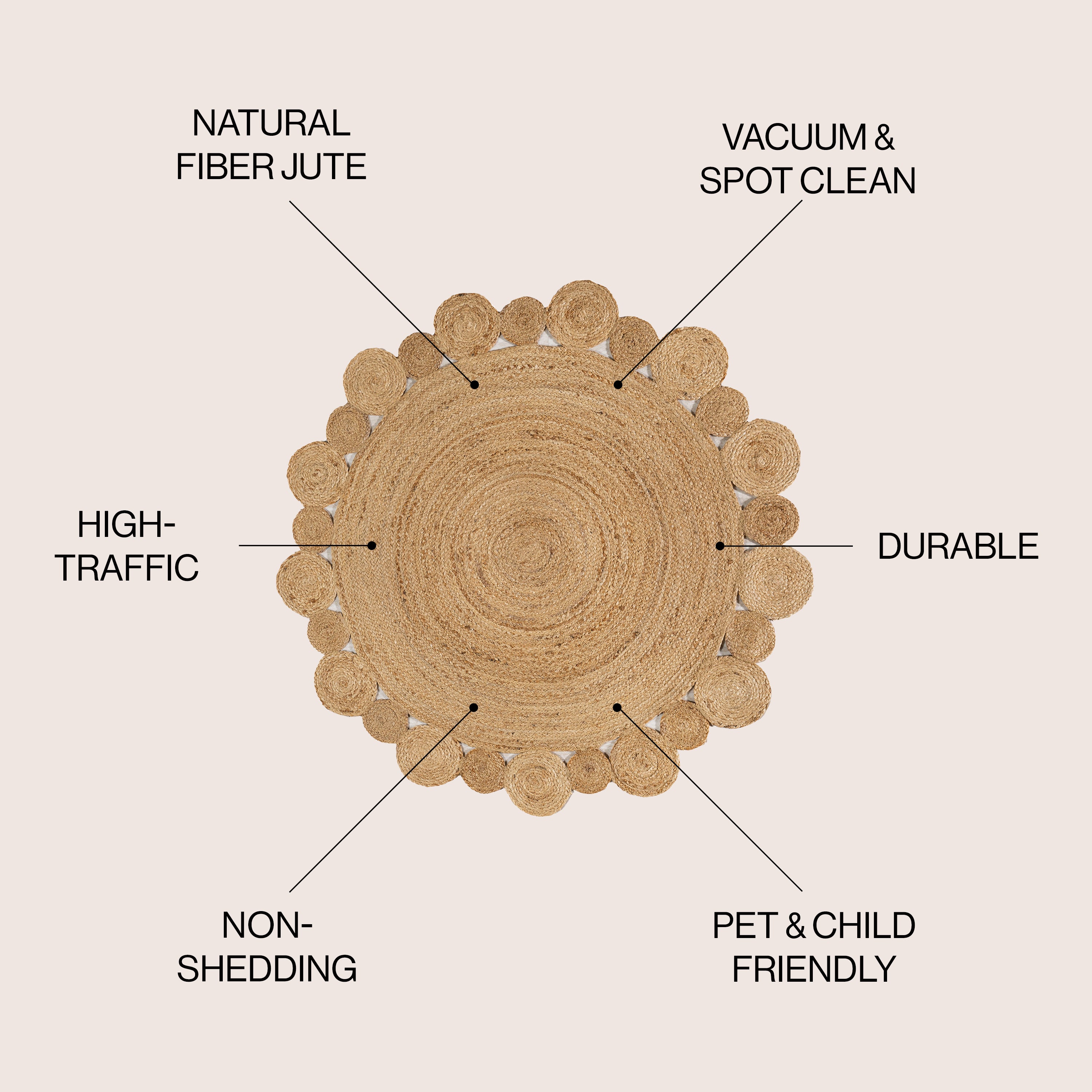 Eden Round Natural Jute hippie Circle Round Area Rug