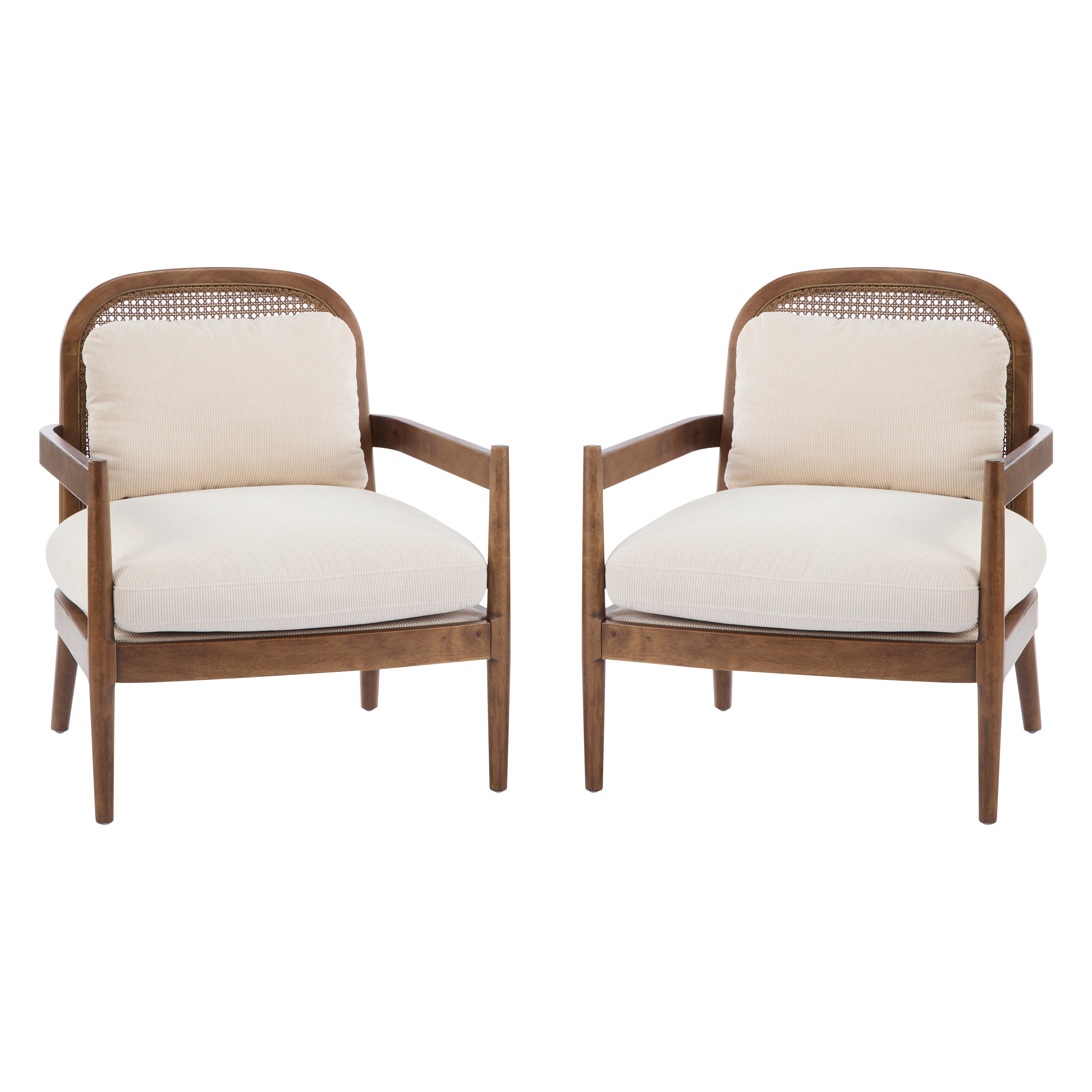 Elliston Solid Wood and Rattan Accent Chair with Cushions, Set of 2