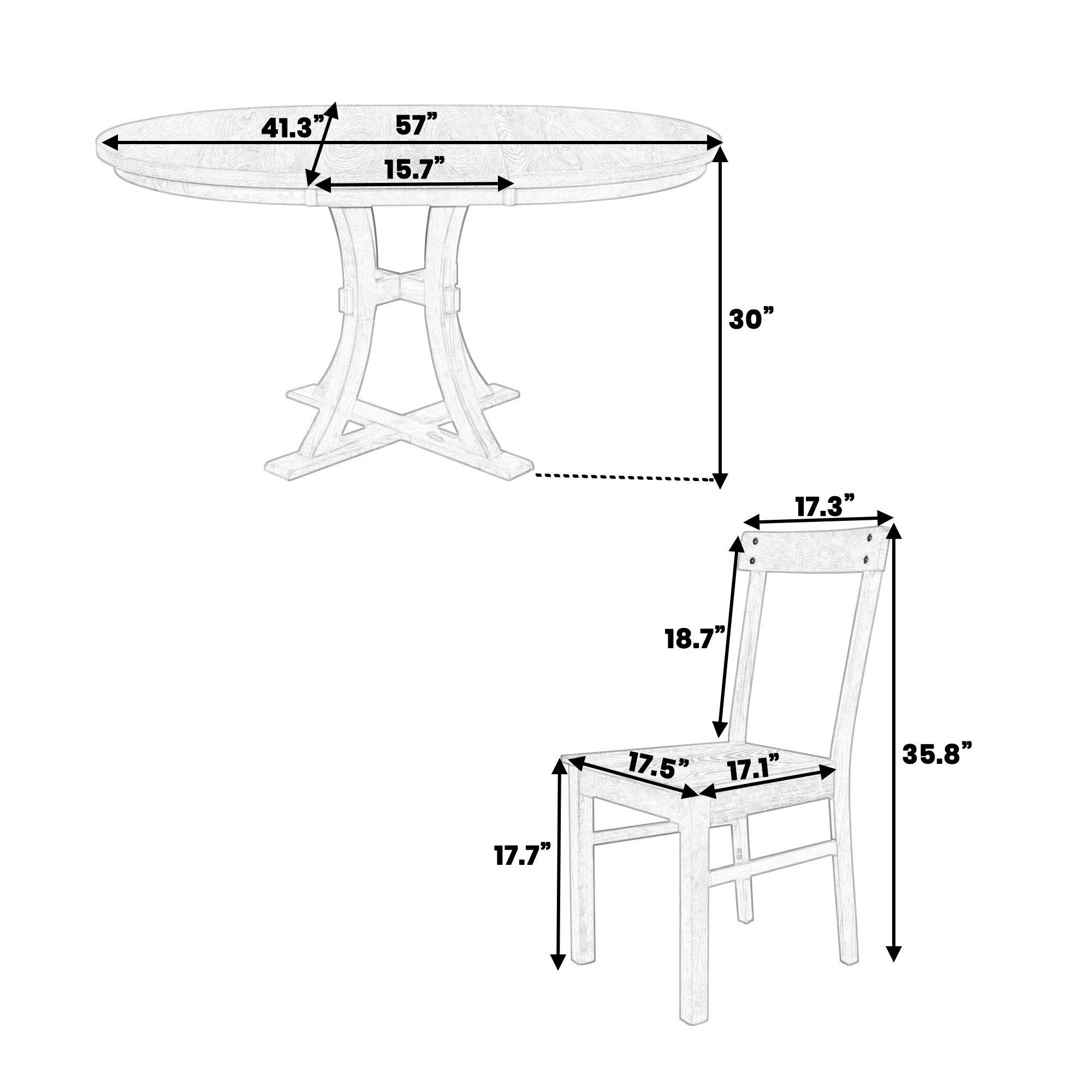 5-Piece Dining Set with Extendable Round Table and 4 Open Back Chairs