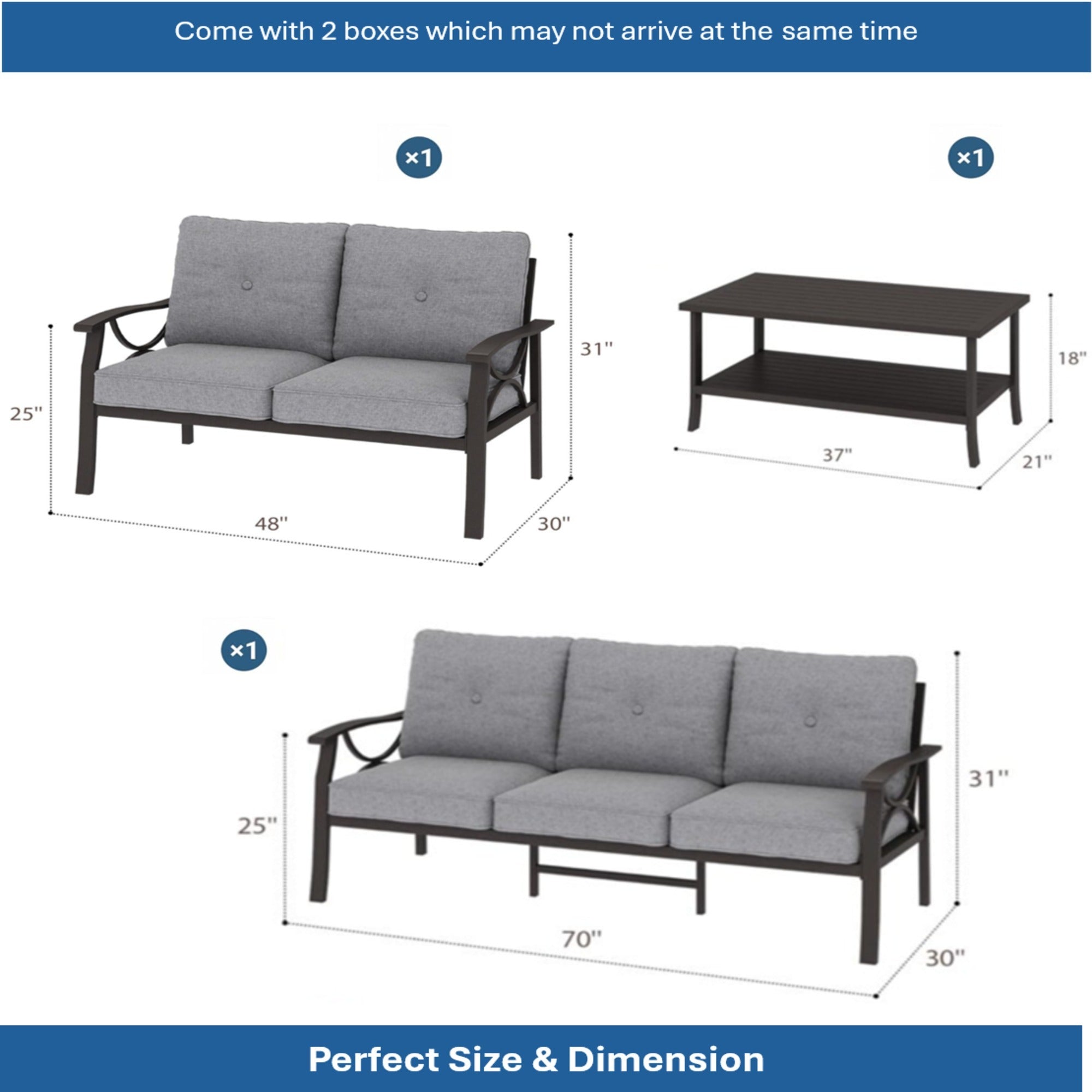 Marisol 3 Piece Metal Patio Furniture Set
