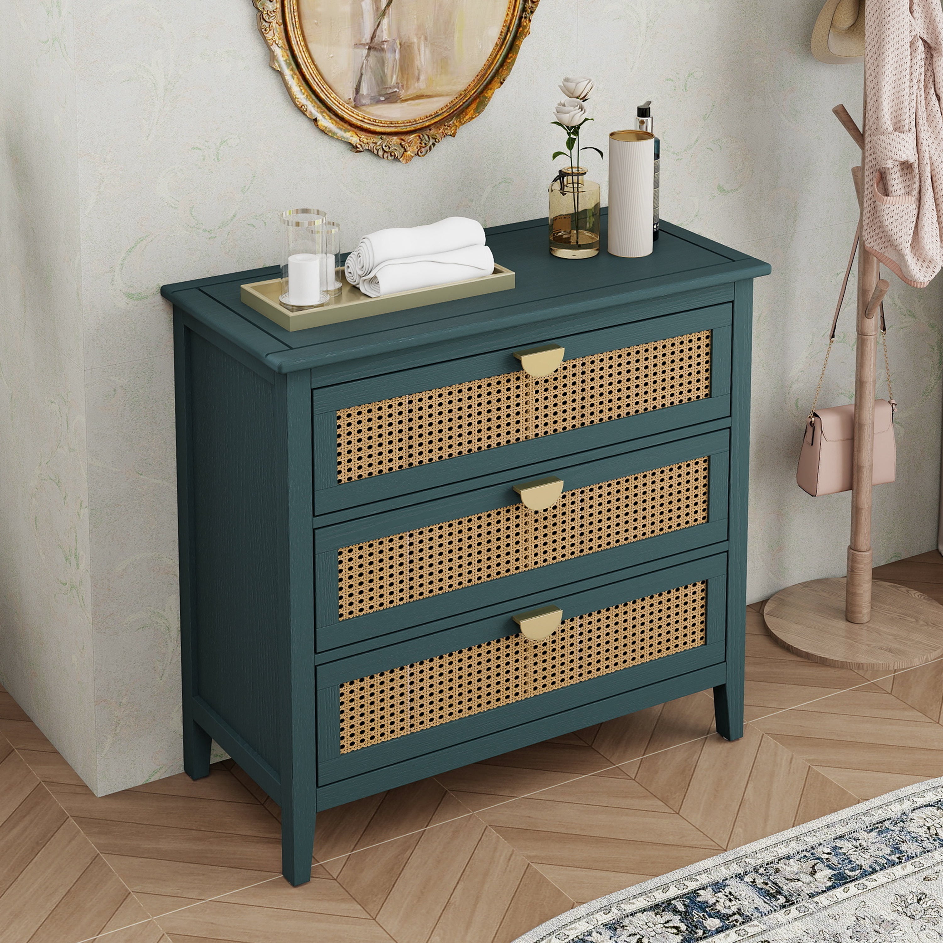 3 Drawer Cabinet with Natural Rattan Drawers