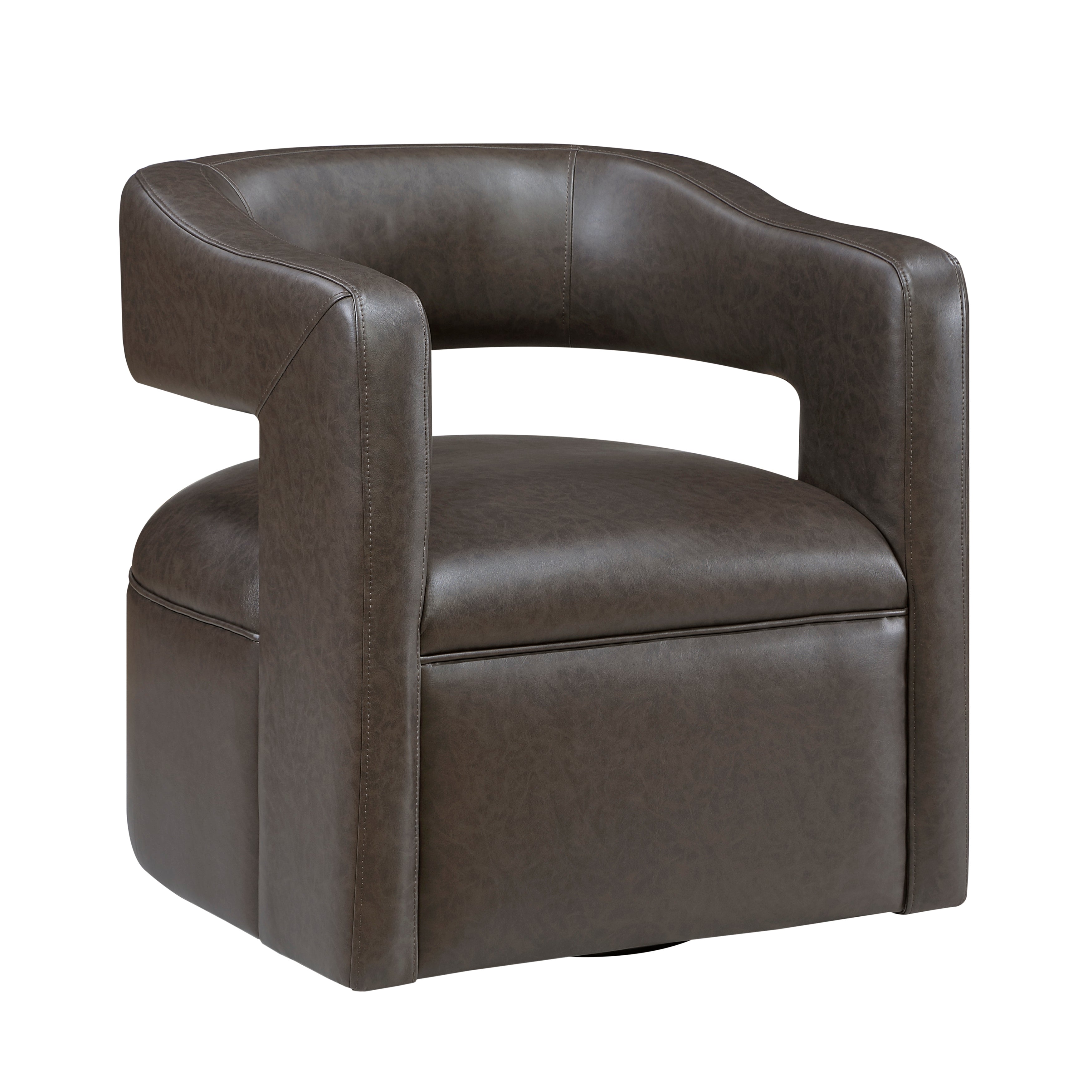 Modern Vegan Leather Open Back Swivel Barrel Accent Chair