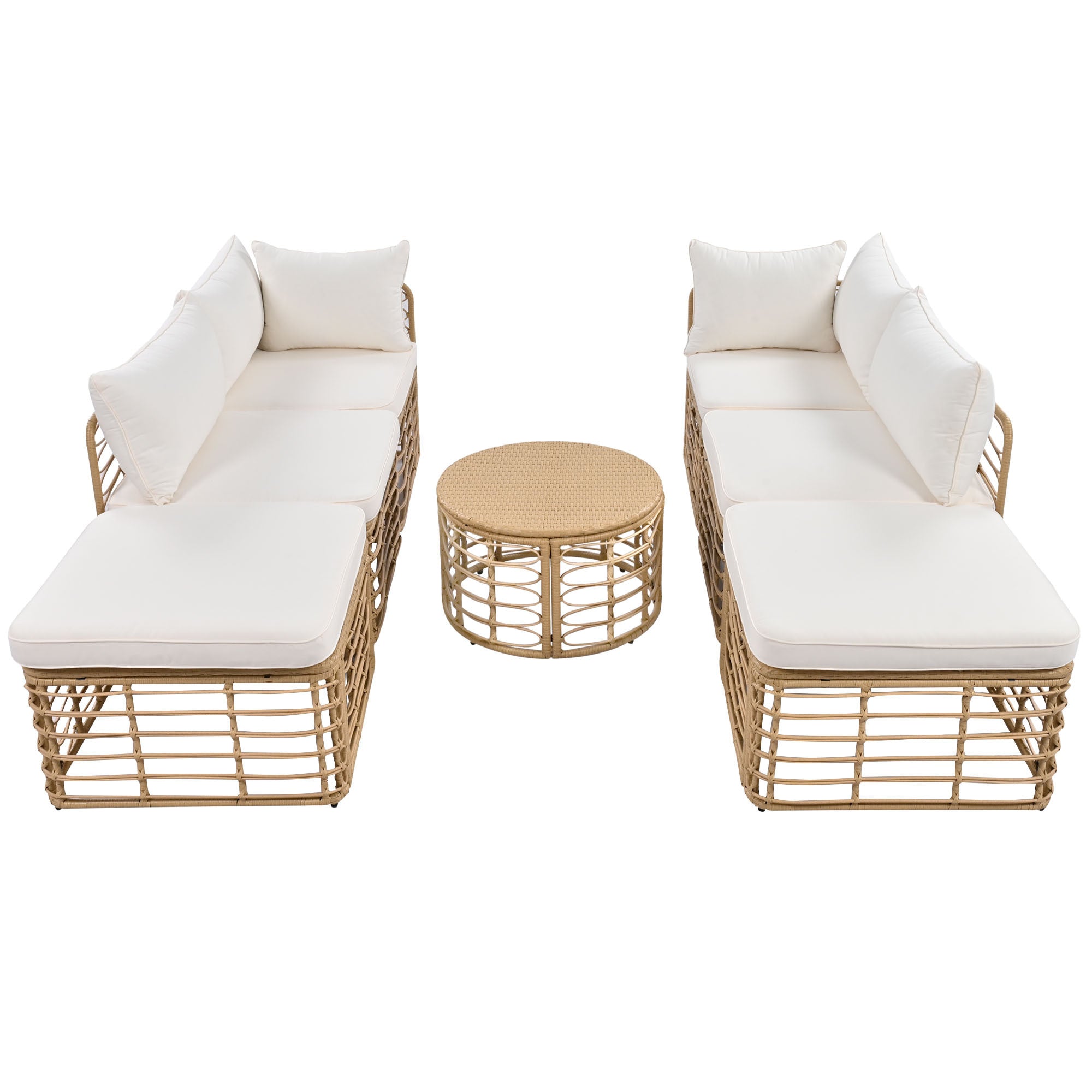 Evoking 7-Piece Outdoor Sectional Set with Hollow Woven Design and Pillows