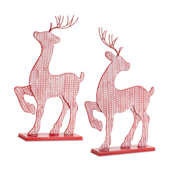 Iron Metal Deer Decor with White Washed Finish, Set of 2
