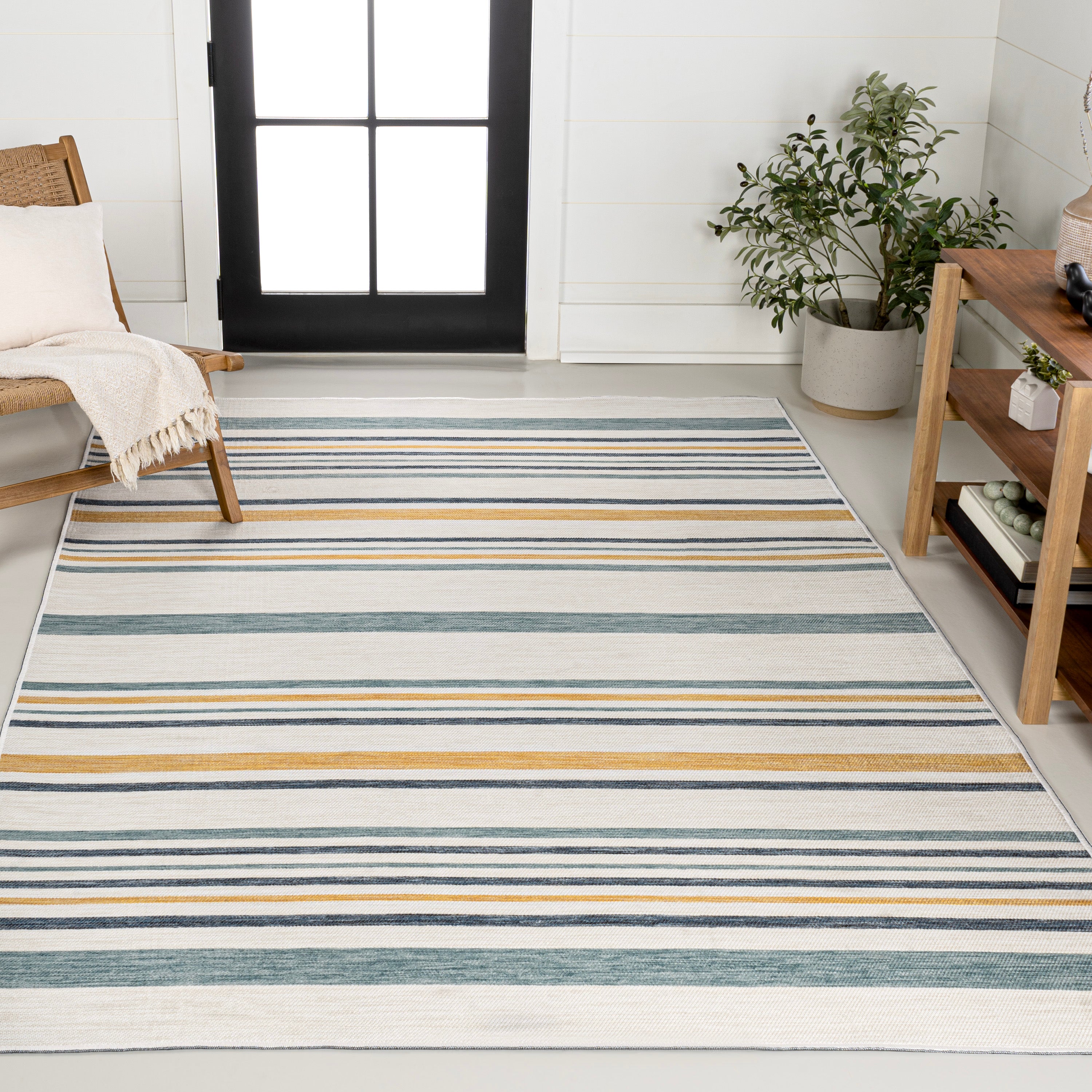 Janus Classic Coastal Ticking Stripe Reversible Machine-Washable Indoor/Outdoor Runner Rug