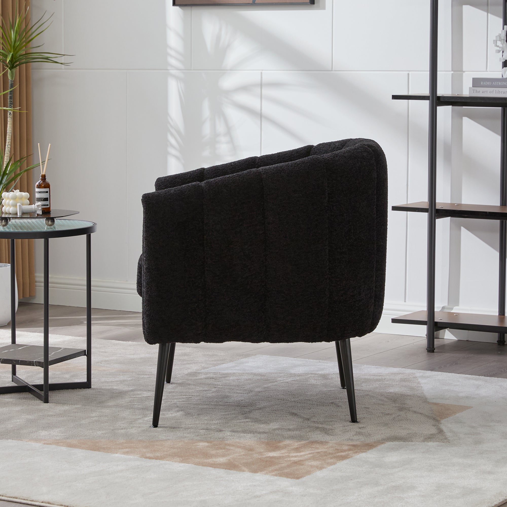 Channel Tufted Chenille Vanity Barrel Accent Chair with Metal Legs
