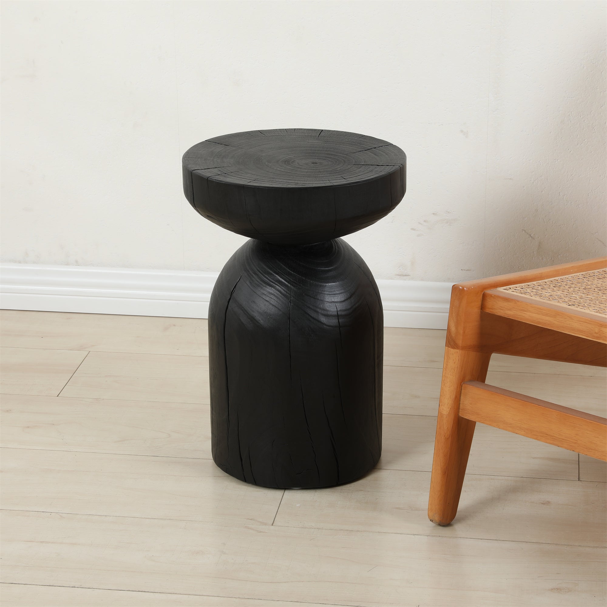 Solid Mango Wood Side End Table in Black