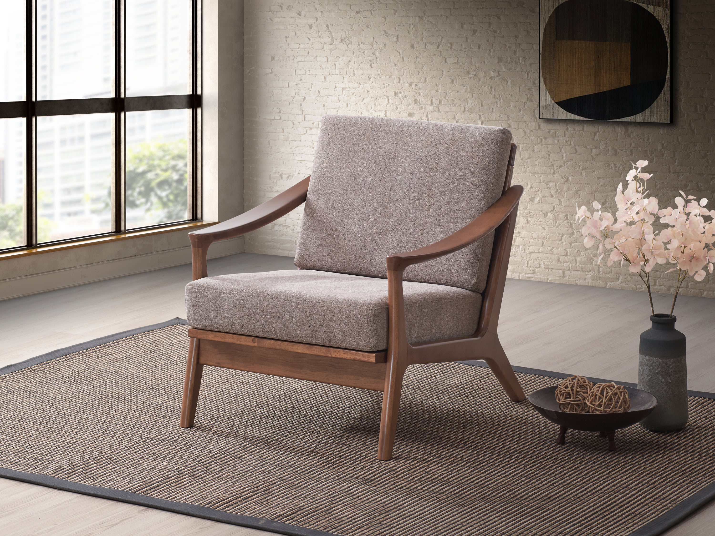 Lide Brown Finish Accent Chair with Light Brown Fabric